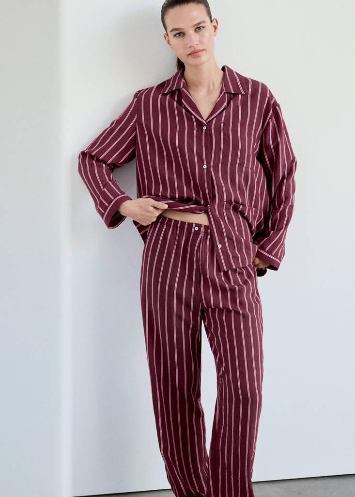 Striped pajama trousers — Burgundy