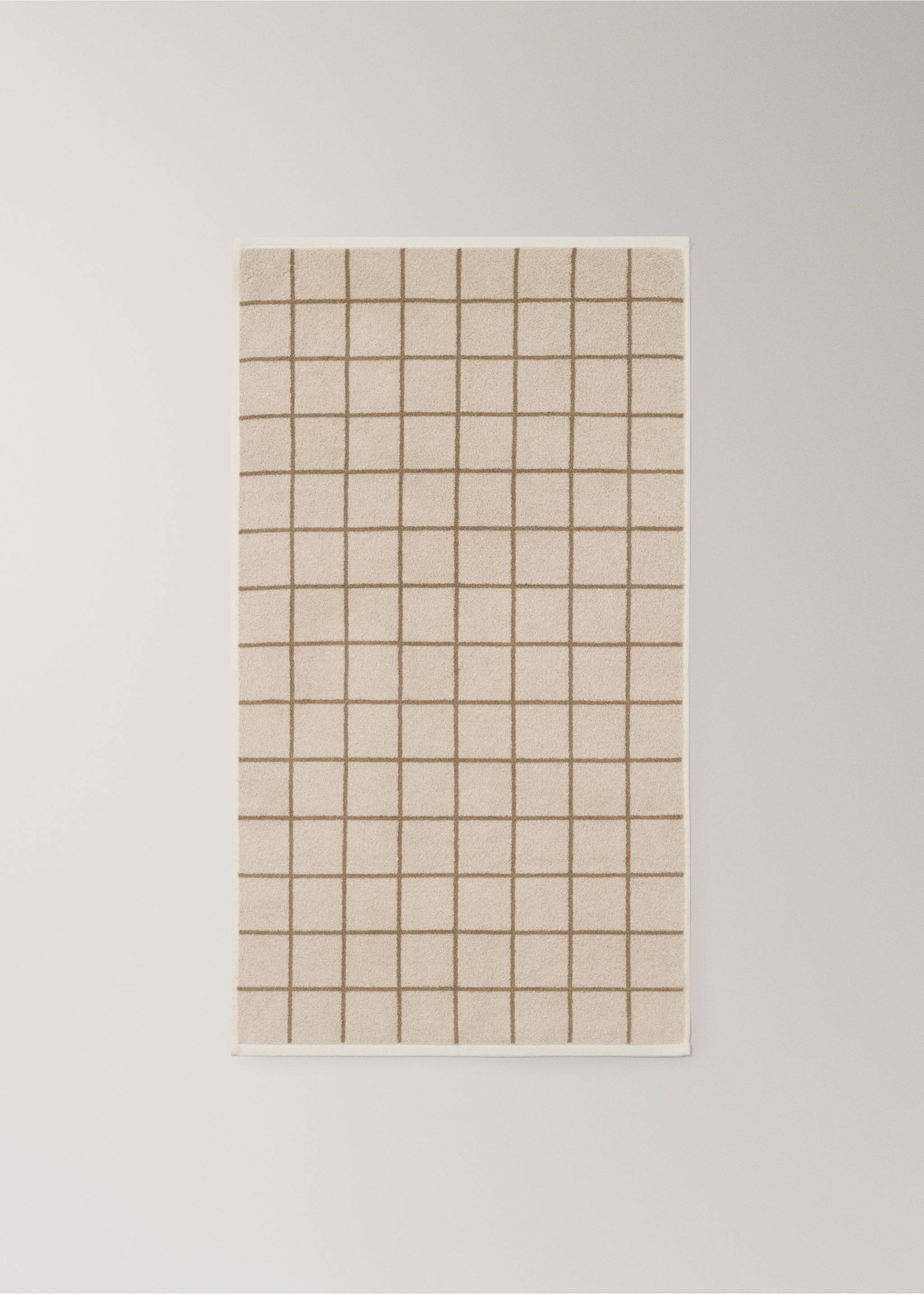 Cotton terry plaid bath towel - Details of the article 3, Brown. Ref: 37012931-00.