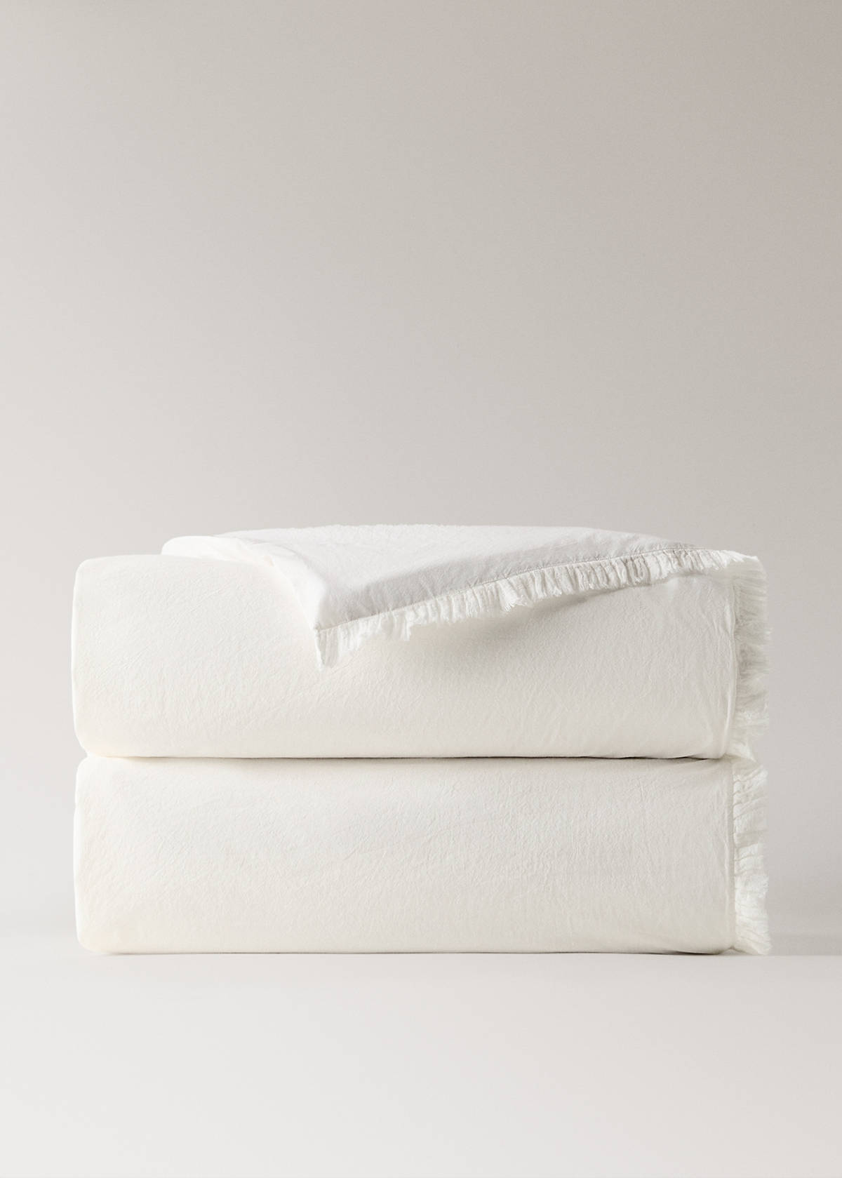 Washed cotton duvet cover with frayed gauze frill for 135/140 cm bed — Ecru