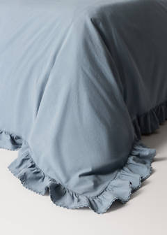 Washed cotton duvet cover with voile ruffle for 180/200 cm bed — Blue 5