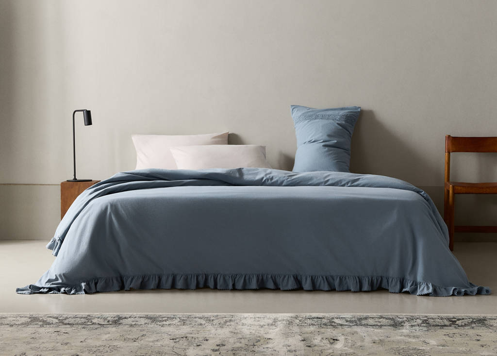 Washed cotton duvet cover with voile ruffle for 180/200 cm bed - thumbnail 6
