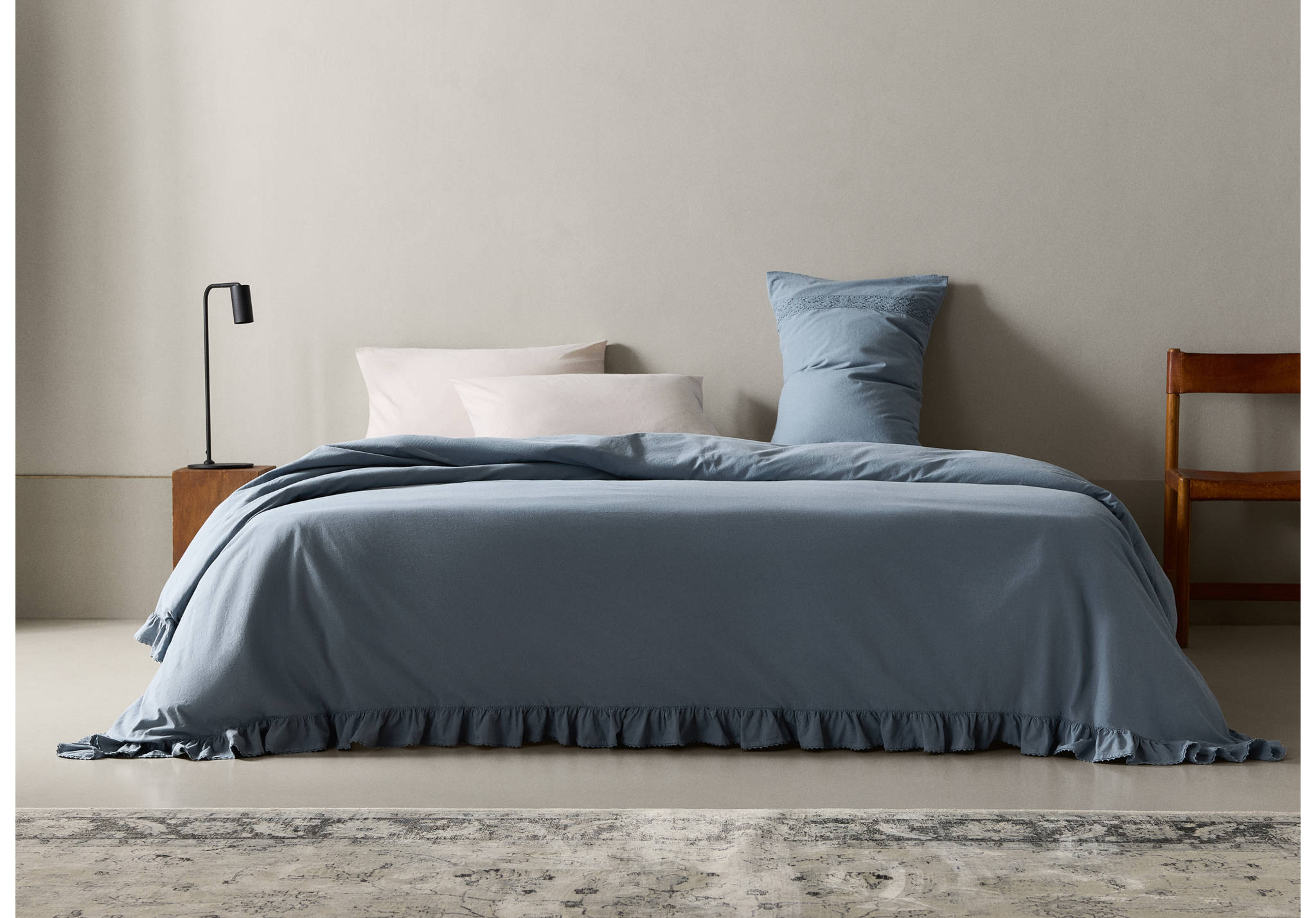 Washed cotton duvet cover with voile ruffle for 180/200 cm bed - Panoramic plane