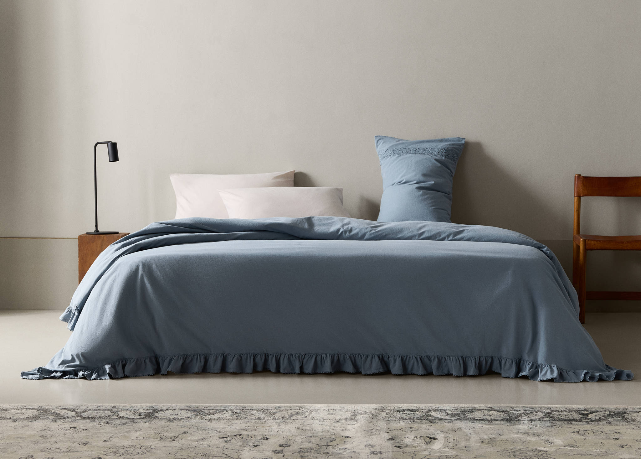 Washed cotton duvet cover with voile ruffle for 180/200 cm bed - Panoramic plane