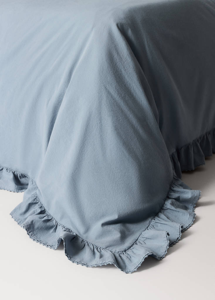 Washed cotton duvet cover with voile finish for 150/160 cm bed — Blue