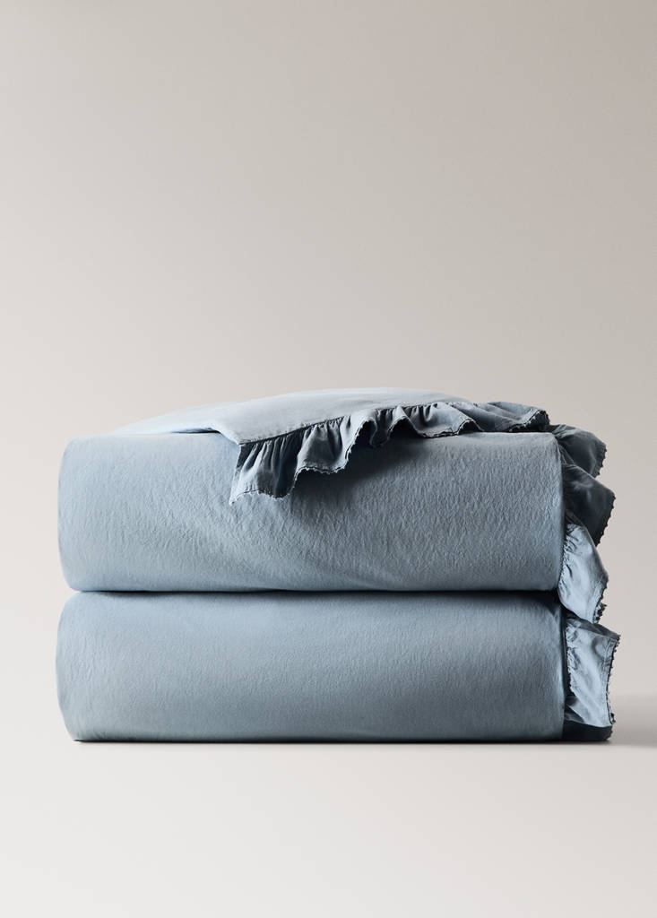 Washed cotton duvet cover with voile finish for 150/160 cm bed — Blue