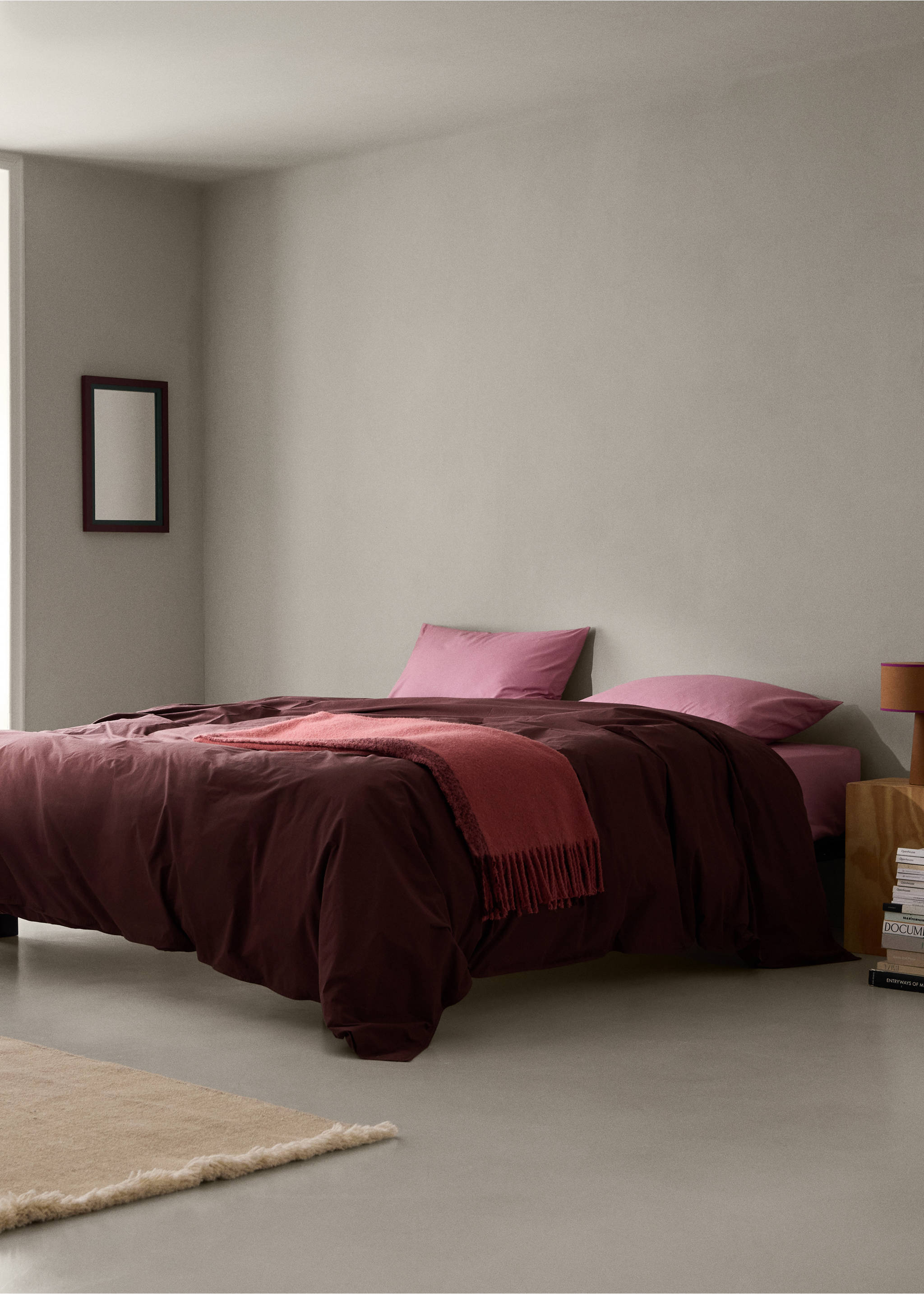 100% cotton percale garment-dyed duvet cover for 150/160 cm bed - General plane, Burgundy. Ref: 37012949-00.