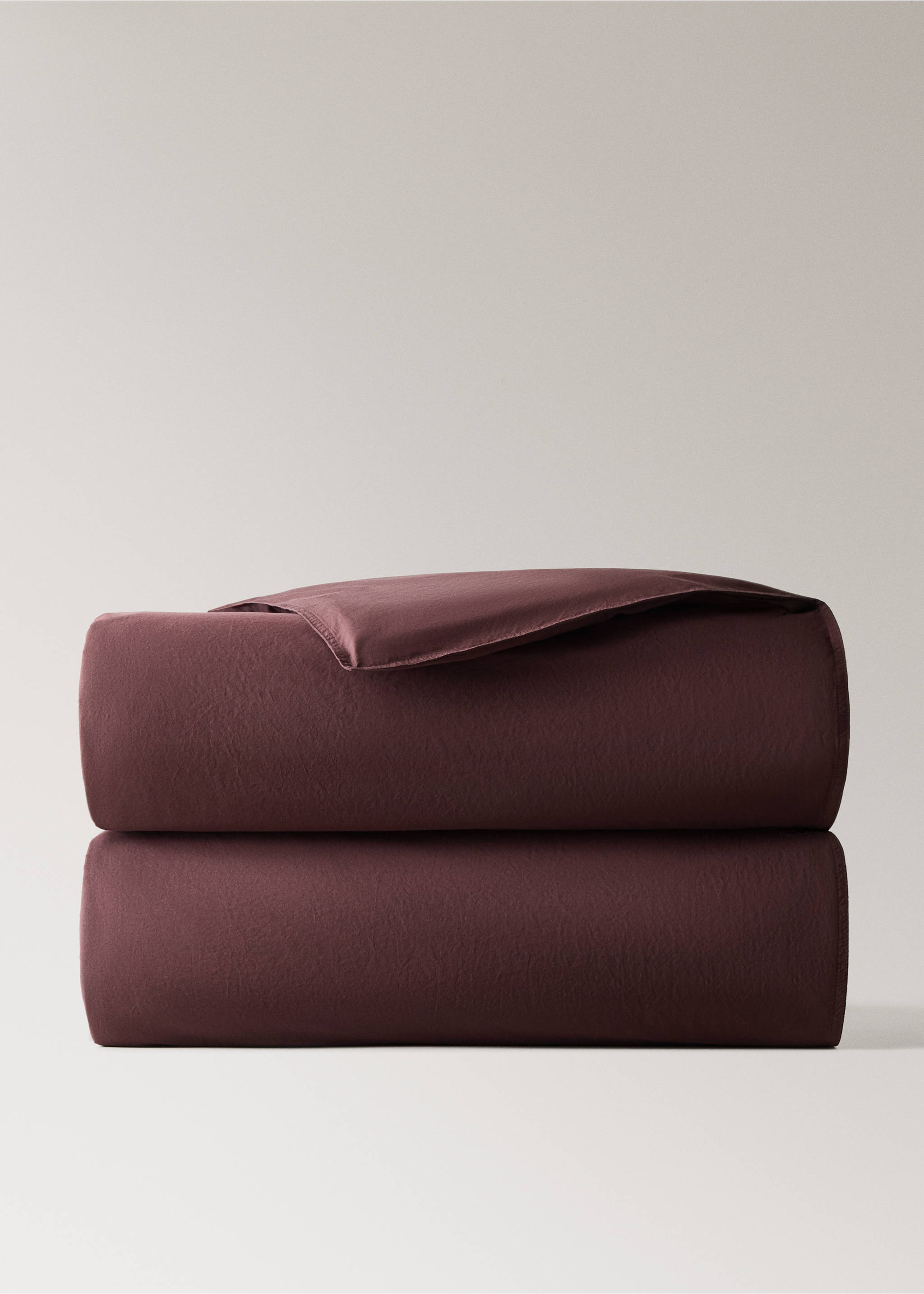 100% cotton percale garment-dyed duvet cover for 150/160 cm bed - Article without model, Burgundy. Ref: 37012949-00.