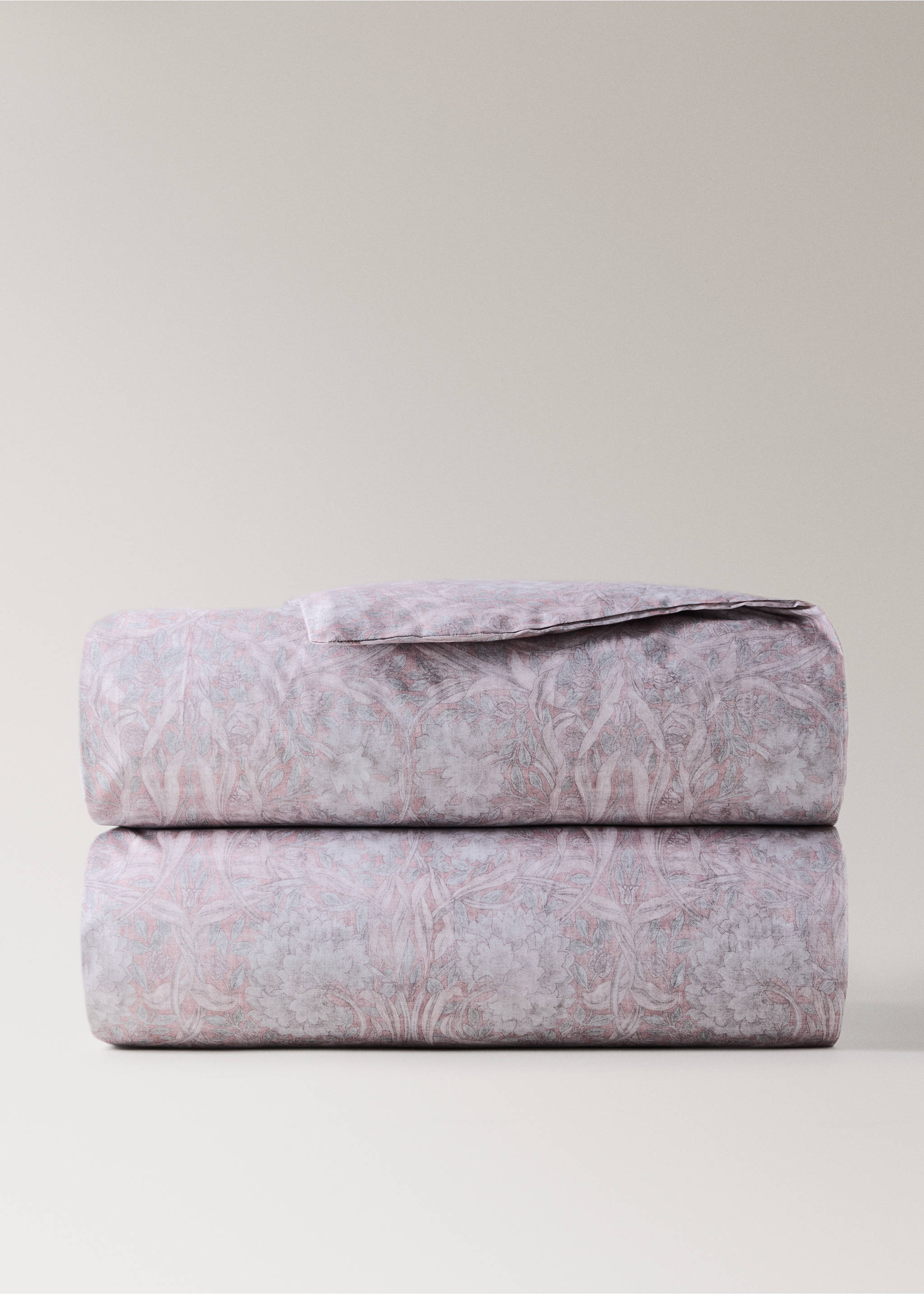 Percale cotton duvet cover 200 thread count decorative floral print for 180/200cm bed - Article without model, Pale Pink. Ref: 37012953-00.