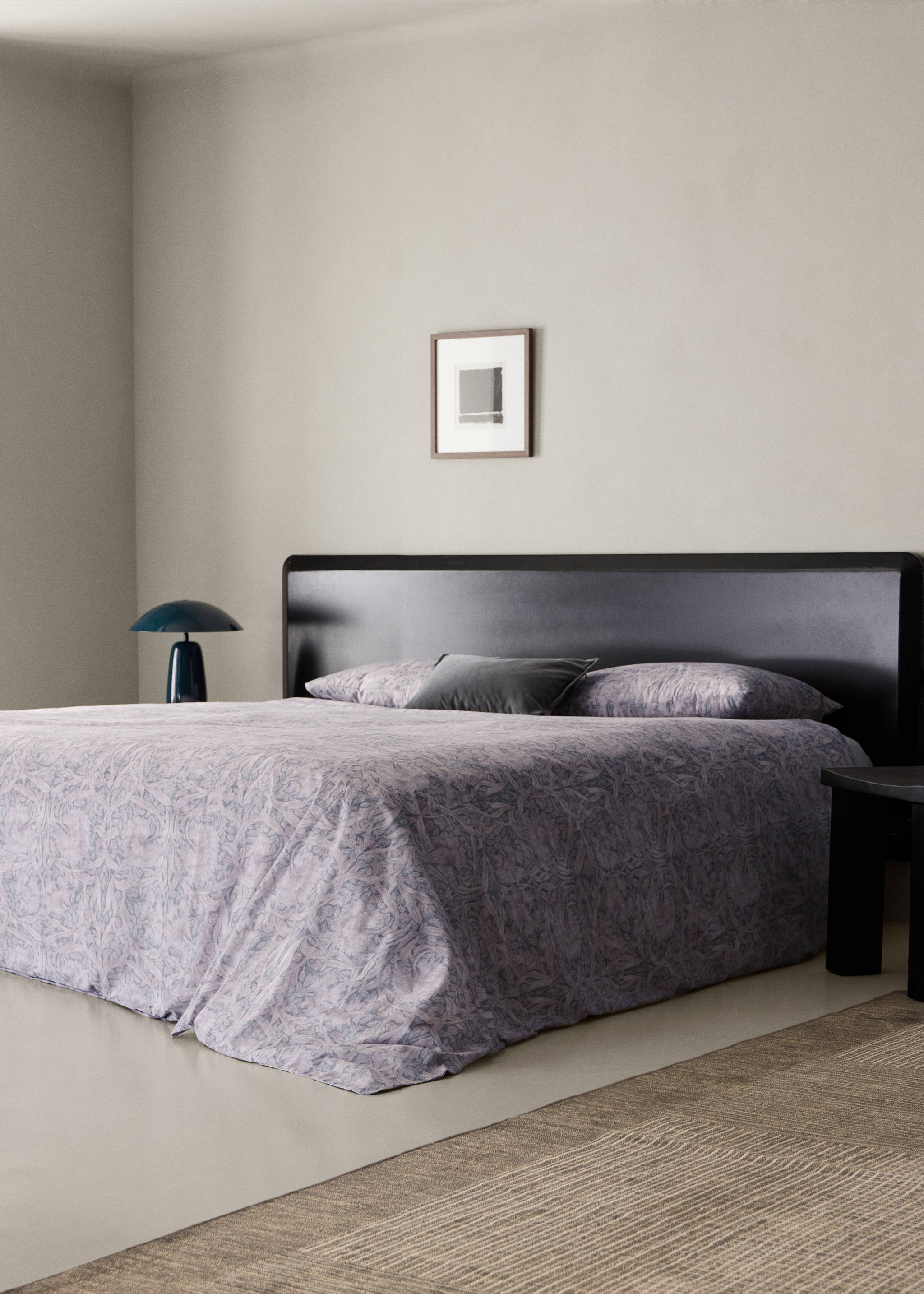 Percale cotton duvet cover 200 thread count decorative floral print for 180/200cm bed - General plane, Dark Grey. Ref: 37012953-00.