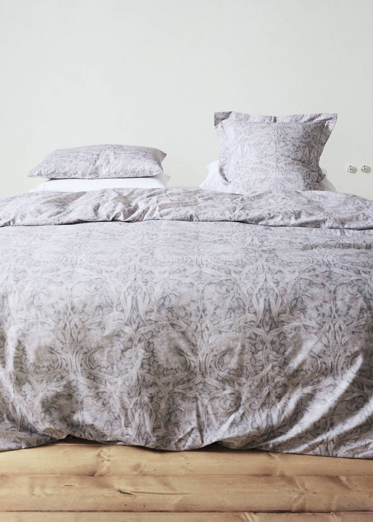 Percale cotton duvet cover 200 thread count decorative floral print for 180/200cm bed — Dark Grey