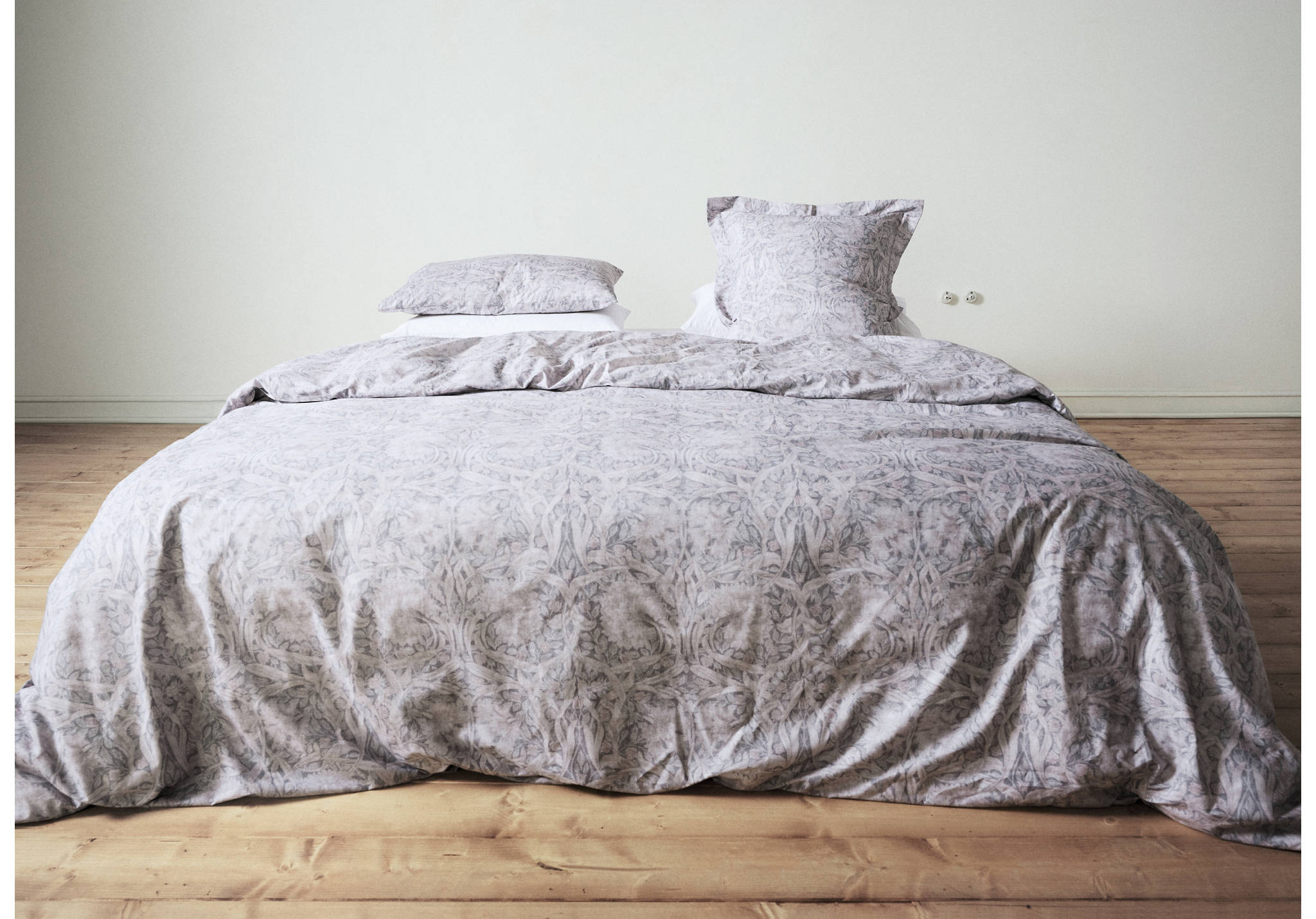 Housse de couette percale de coton 200 fils imprimé fleur décorative lit 180/200 cm - Plan panoramique