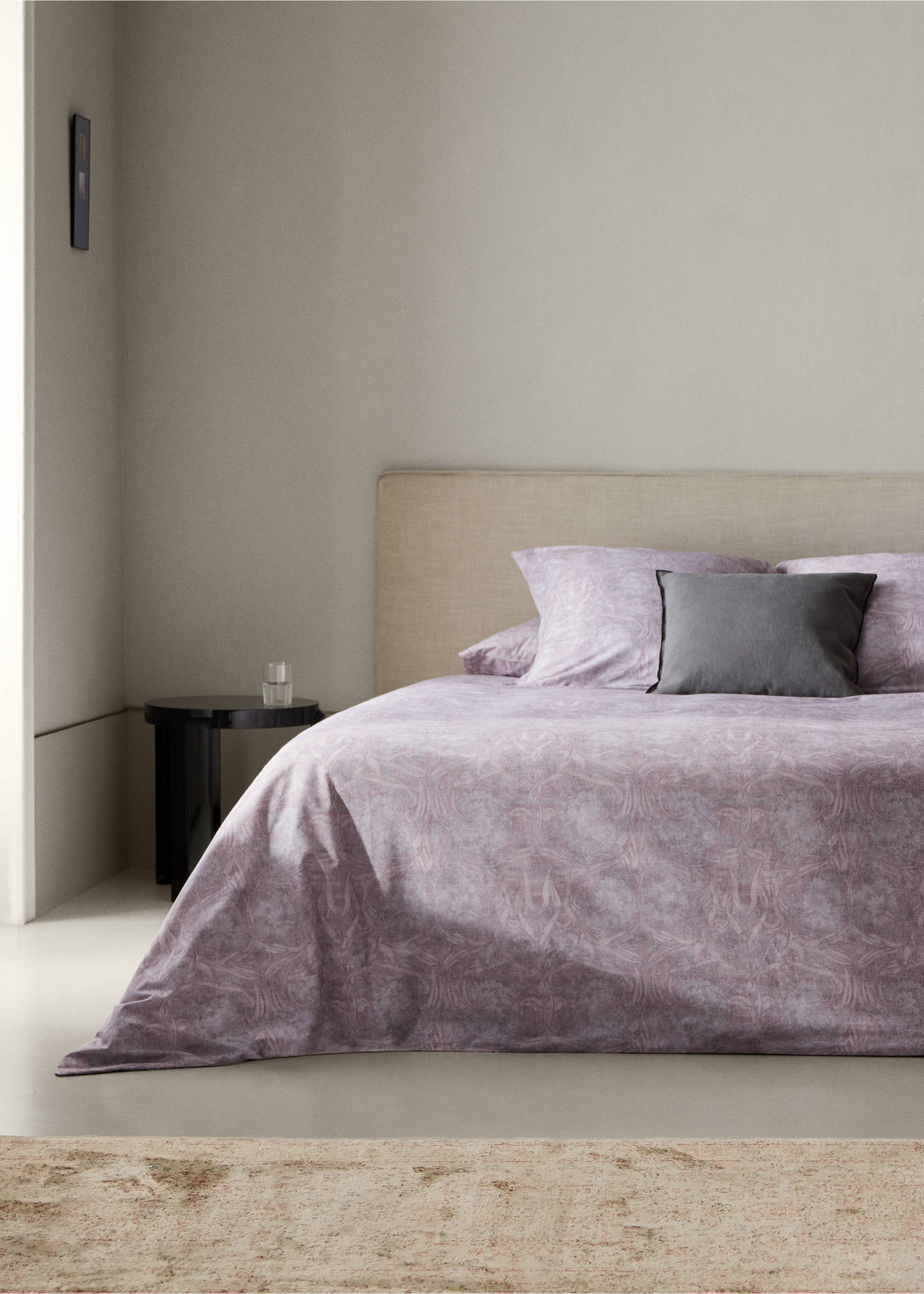 Percale cotton duvet cover 200 thread count decorative floral print for 150/160cm bed - General plane, Pale Pink. Ref: 37012954-00.