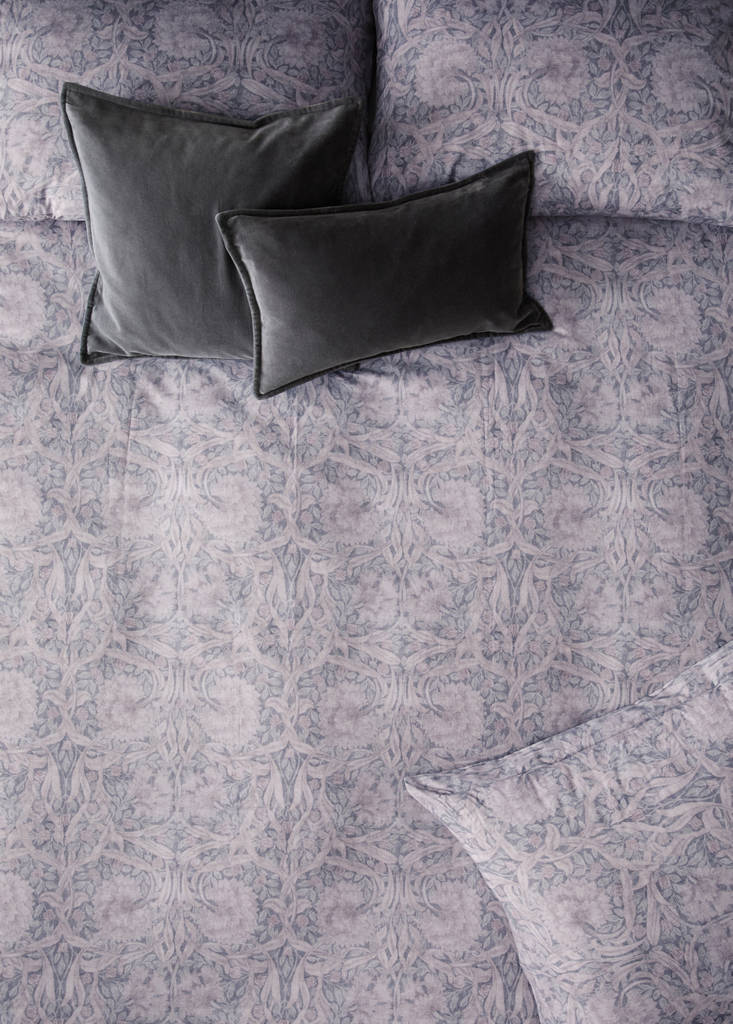 Percale cotton duvet cover 200 thread count decorative floral print for 150/160cm bed — Dark Grey