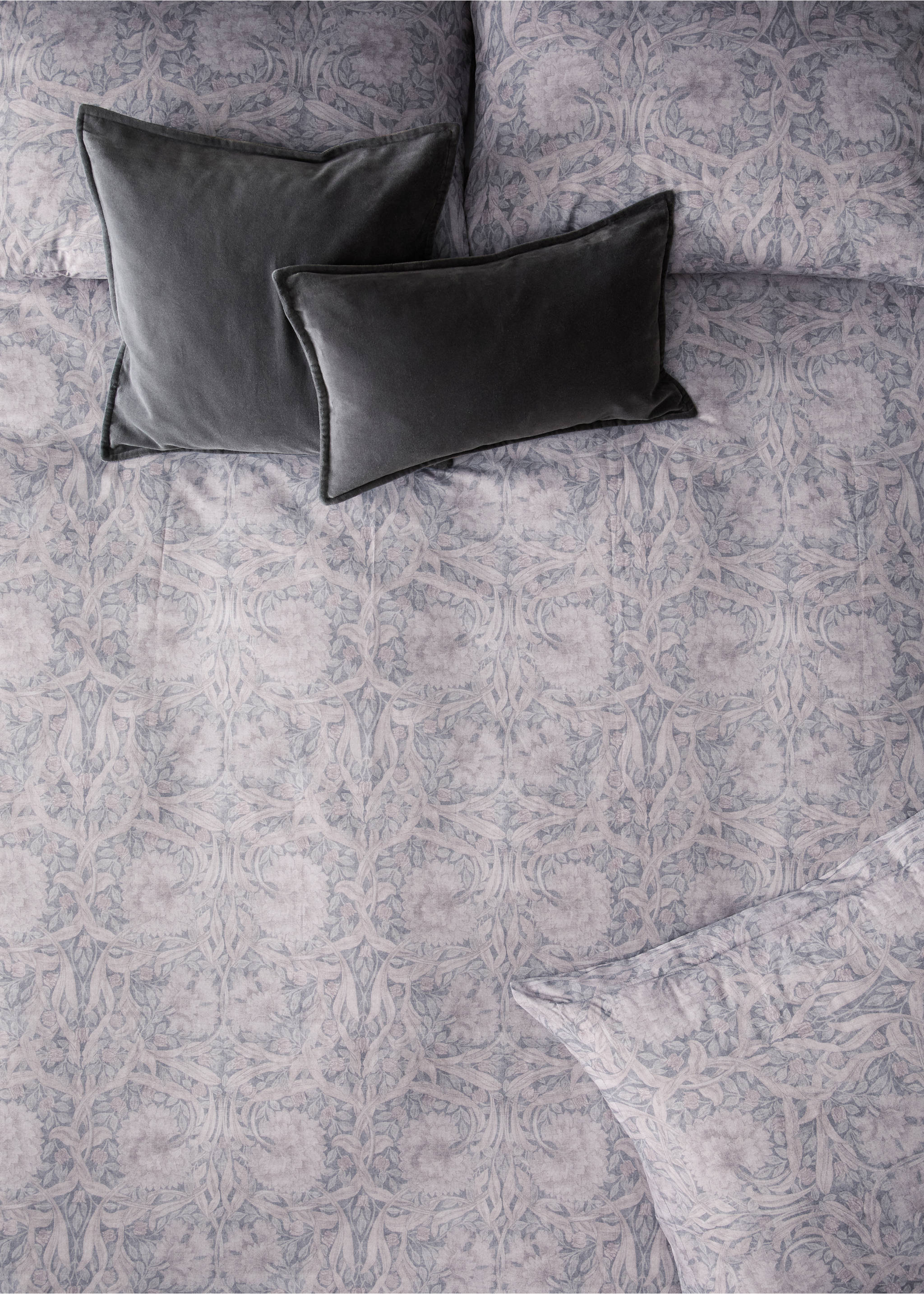 Percale cotton duvet cover 200 thread count decorative floral print for 150/160cm bed - Details of the article 7, Dark Grey. Ref: 37012954-00.