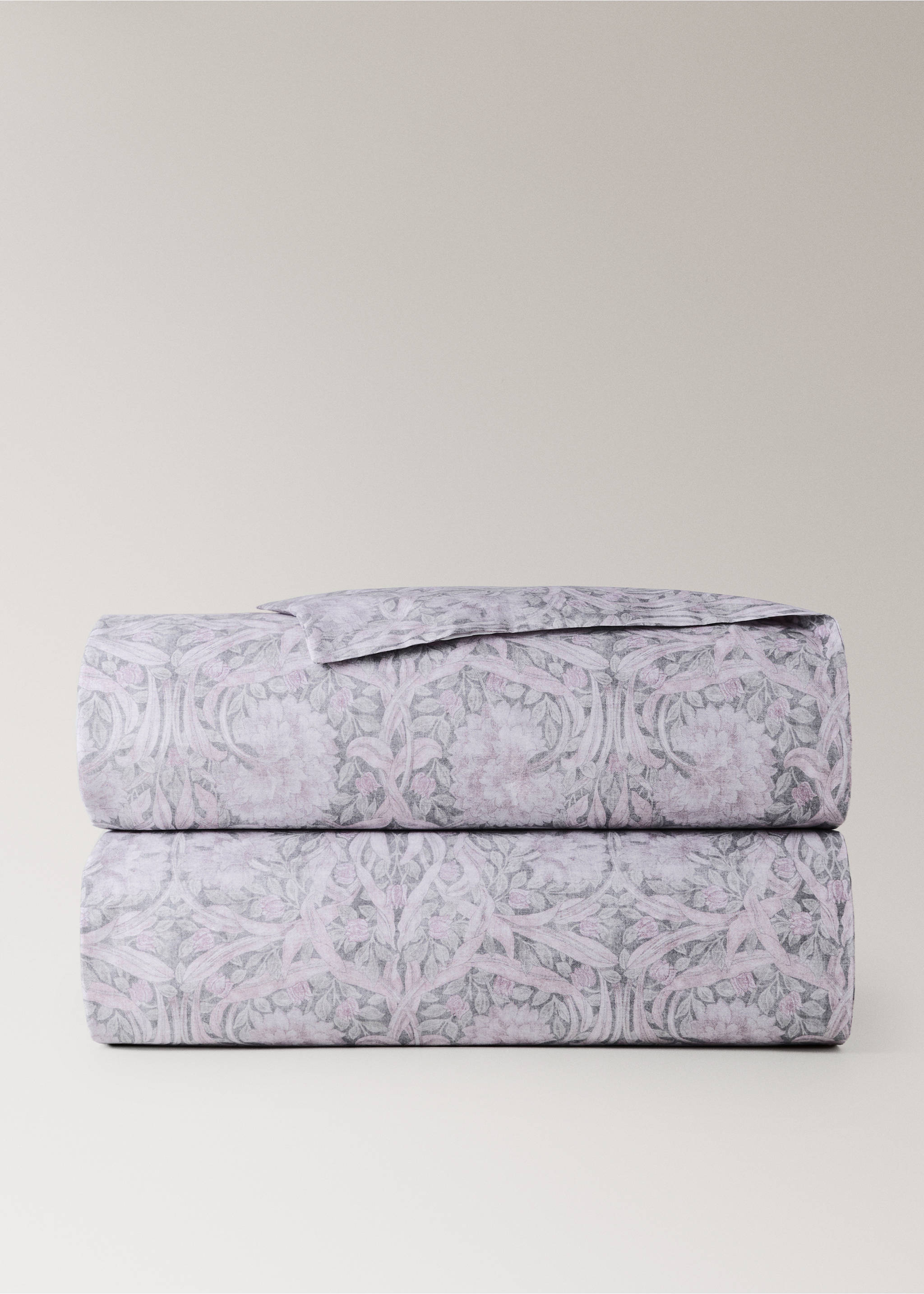 Percale cotton duvet cover 200 thread count decorative floral print for 150/160cm bed - Article without model, Dark Grey. Ref: 37012954-00.
