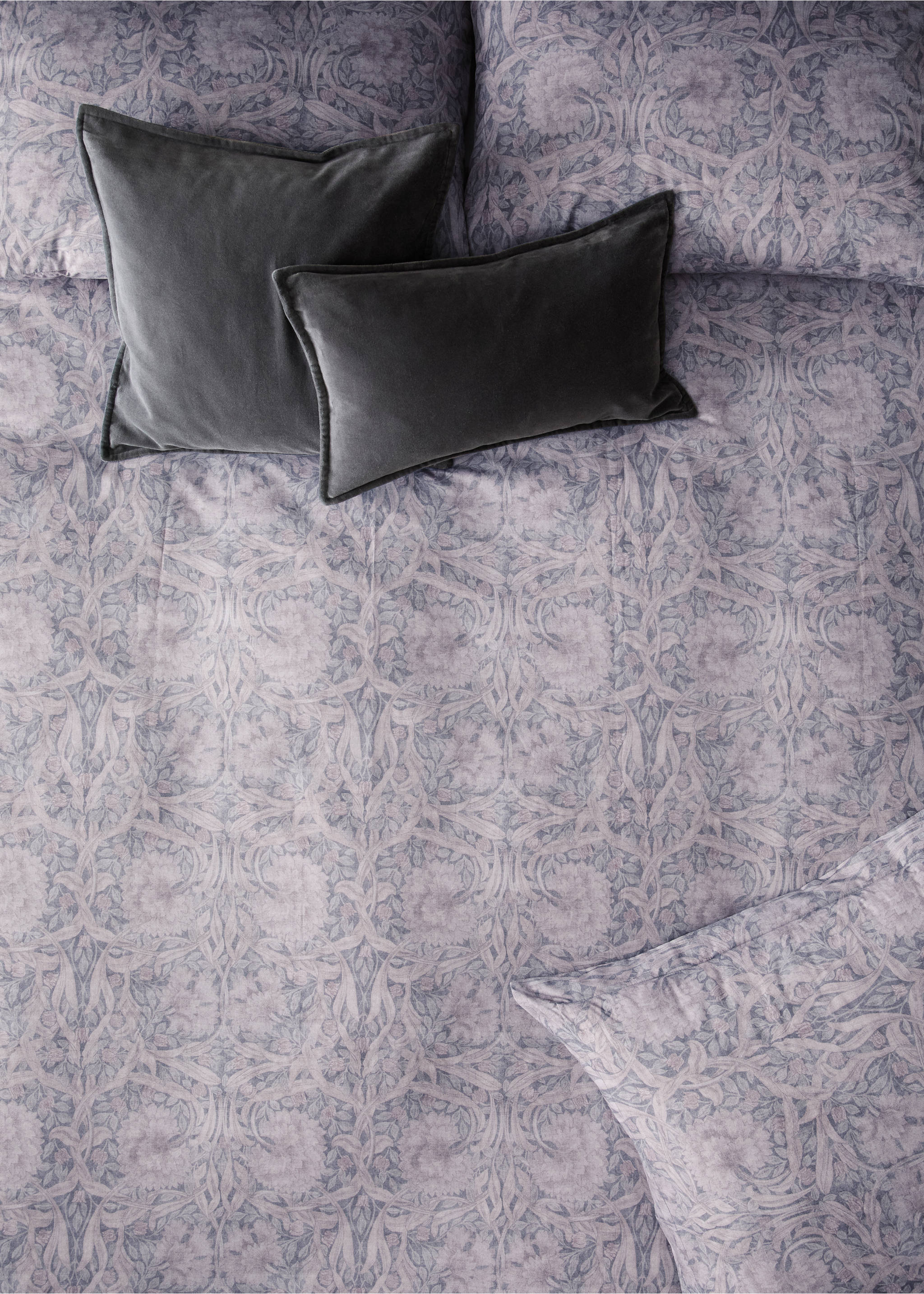 200-thread count percale cotton floral-print duvet cover for 135/140 cm bed - Details of the article 7, Dark Grey. Ref: 37012955-00.