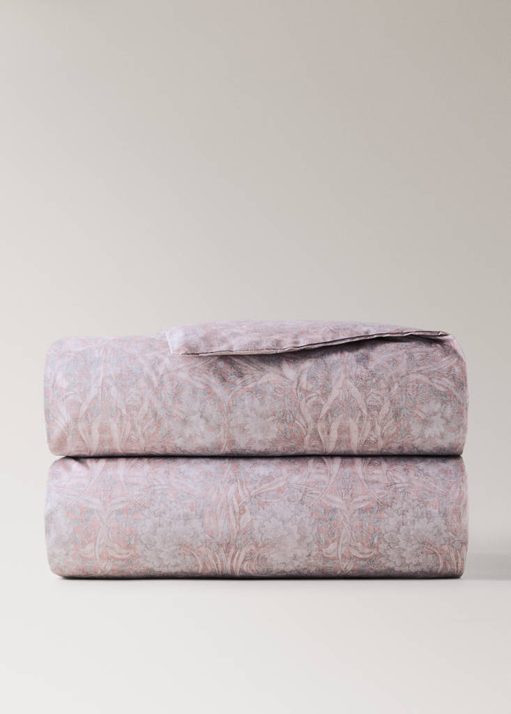 Percale cotton duvet cover 200 thread count decorative floral print for a single bed — Pale Pink