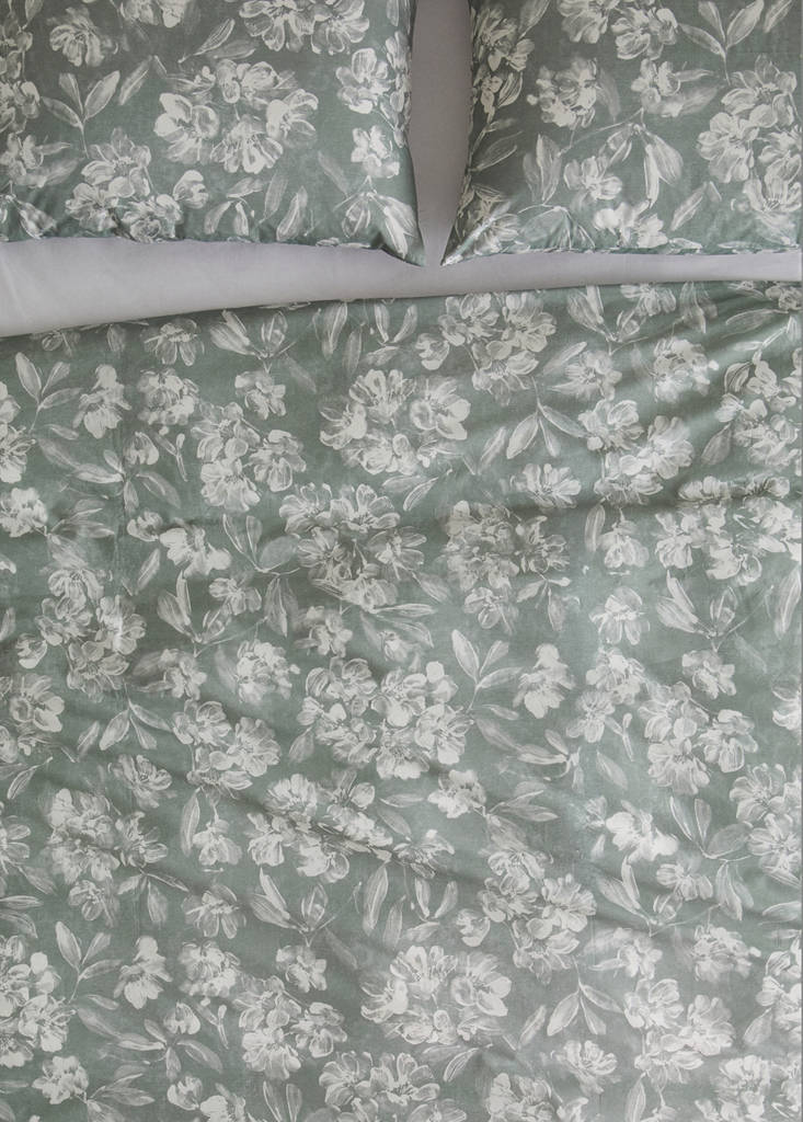 Vintage floral percale cotton duvet cover for 180/200cm bed — Medium Green