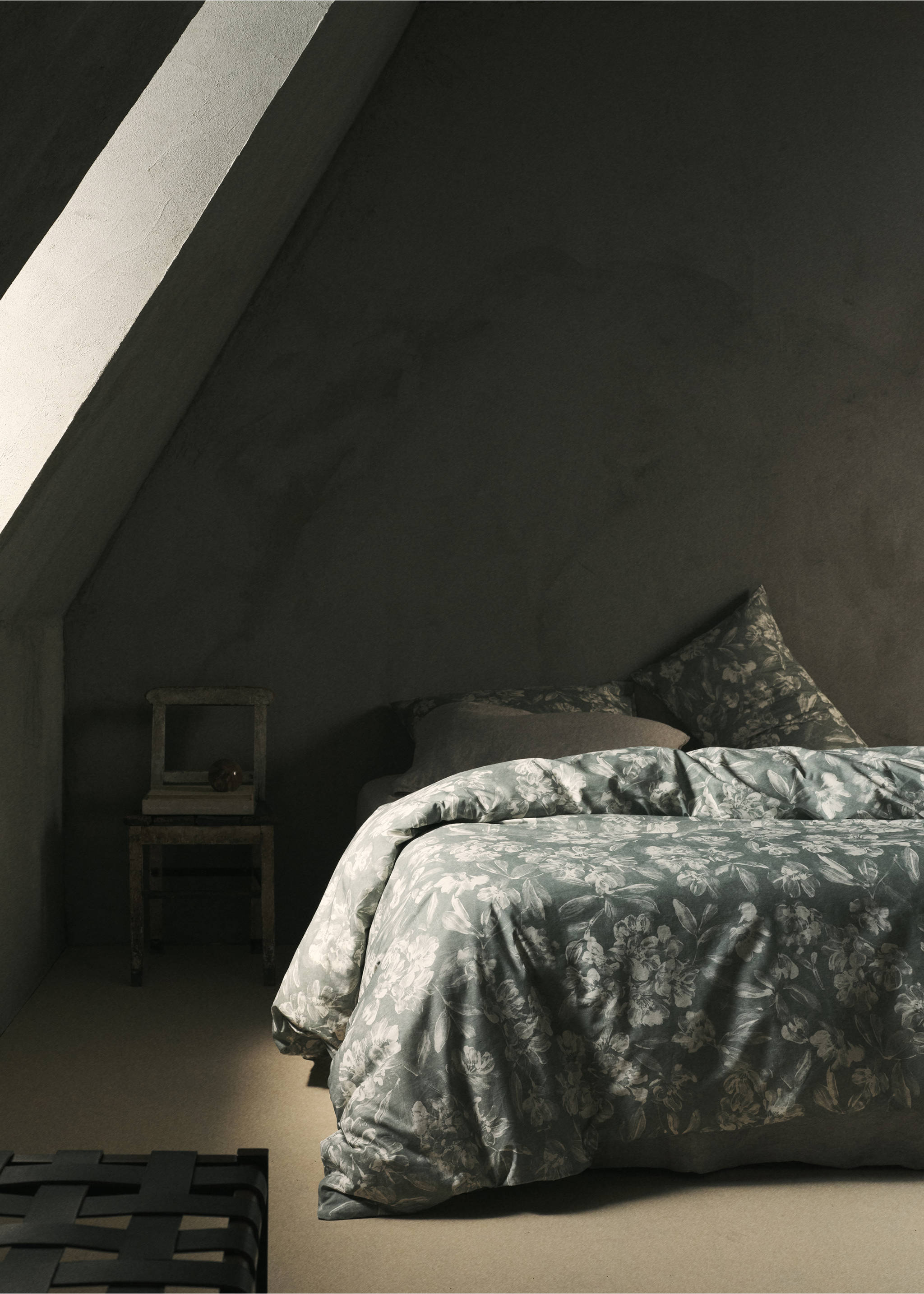 Vintage floral percale cotton duvet cover for 180/200cm bed - Details of the article 5, Medium Green. Ref: 37012957-00.