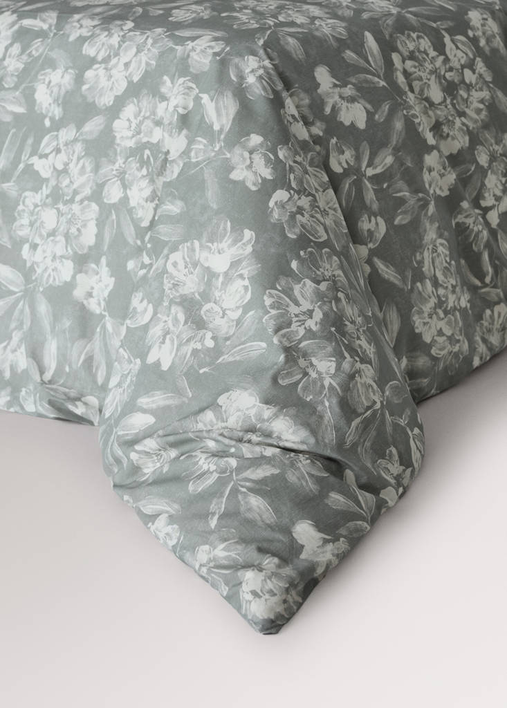 Vintage floral percale cotton duvet cover for 150/160cm bed — Medium Green