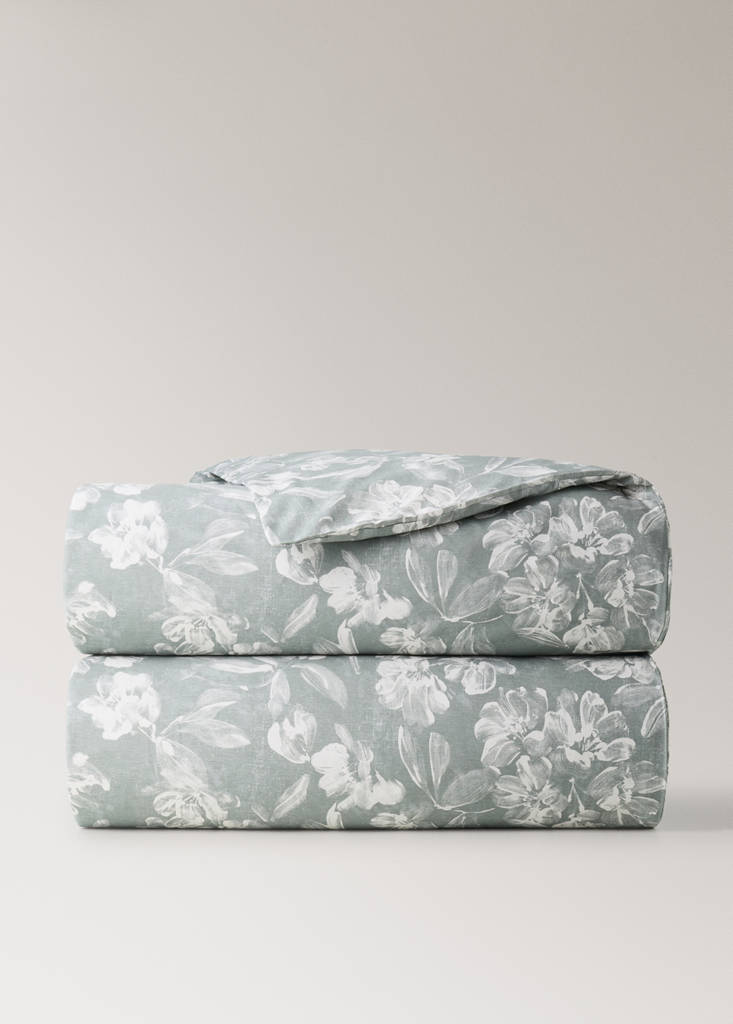 Vintage floral percale cotton duvet cover for 150/160cm bed — Medium Green