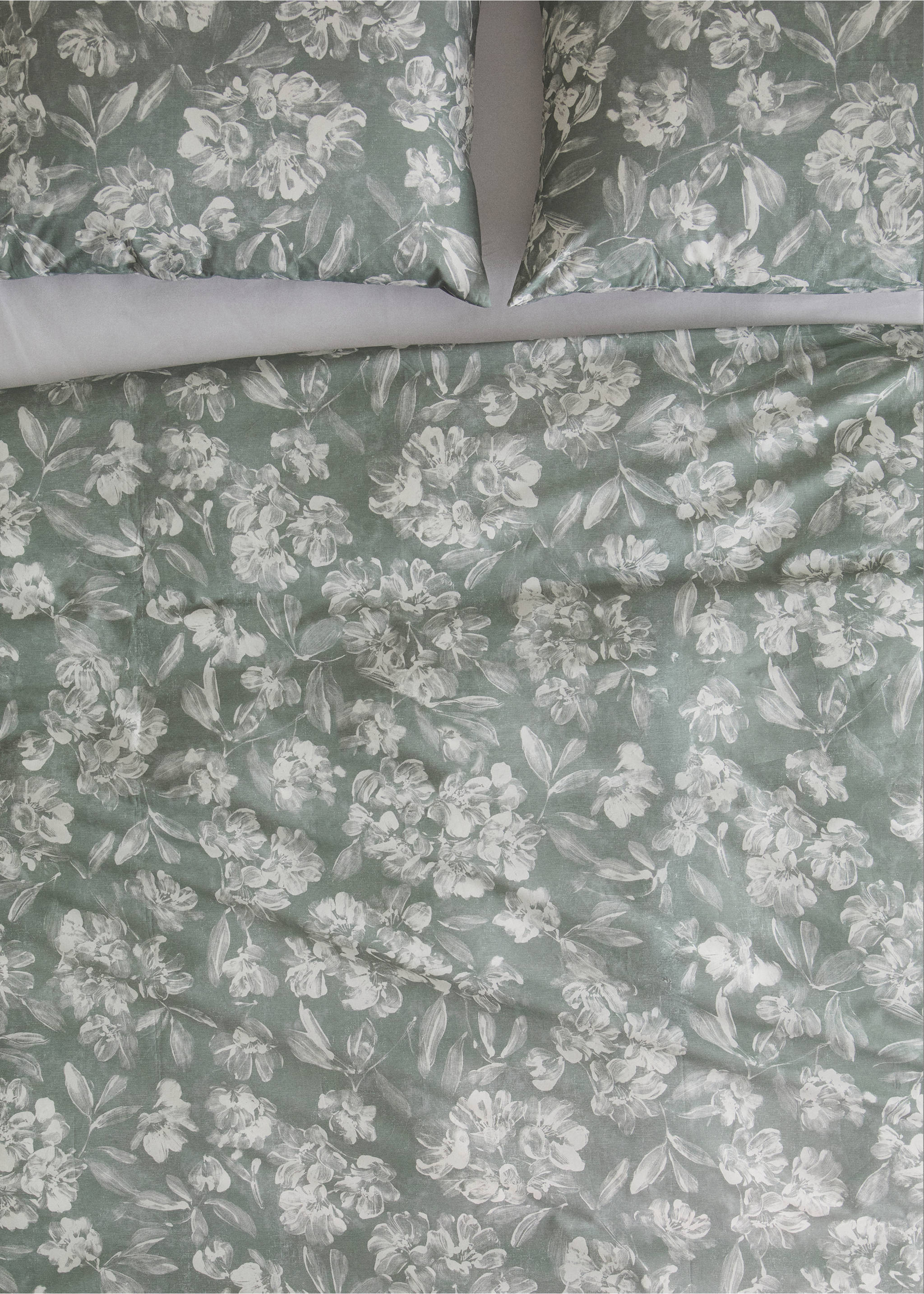 Vintage floral percale cotton duvet cover for a 90 cm bed - Details of the article 7, Medium Green. Ref: 37012960-00.