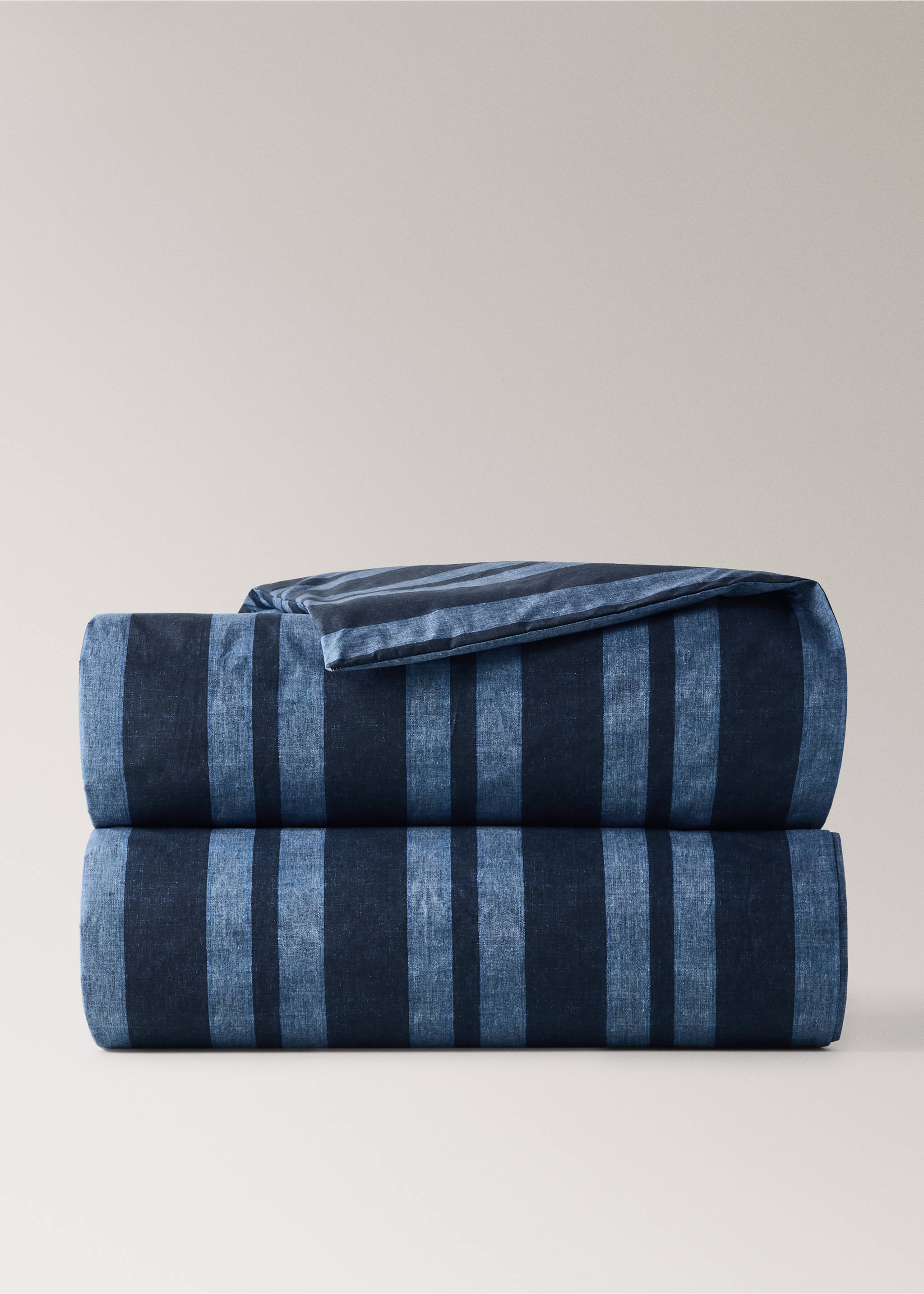 Denim çizgili perkal pamuklu yorgan kılıfı yatak 180/200 cm - Modelsiz ürün, Çivit Mavisi. Ref: 37012964-00.