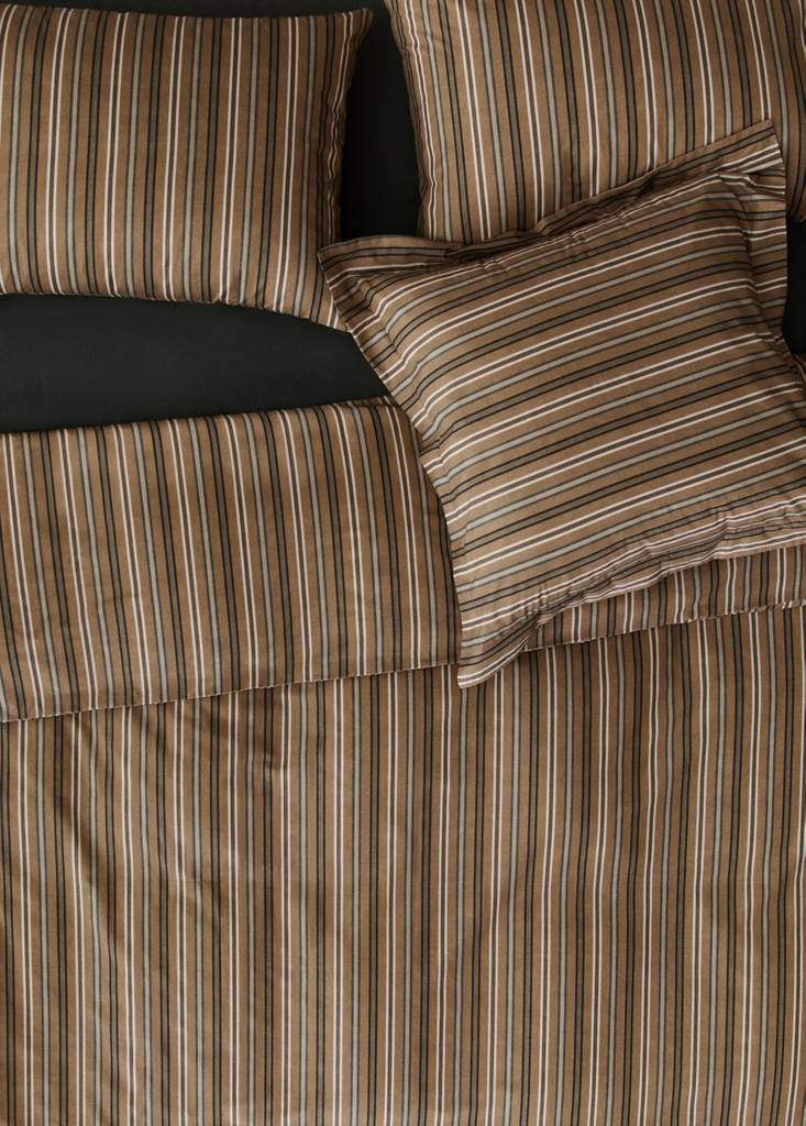 Multicoloured striped percale cotton duvet cover for a 135/140 cm bed — Tobacco Brown