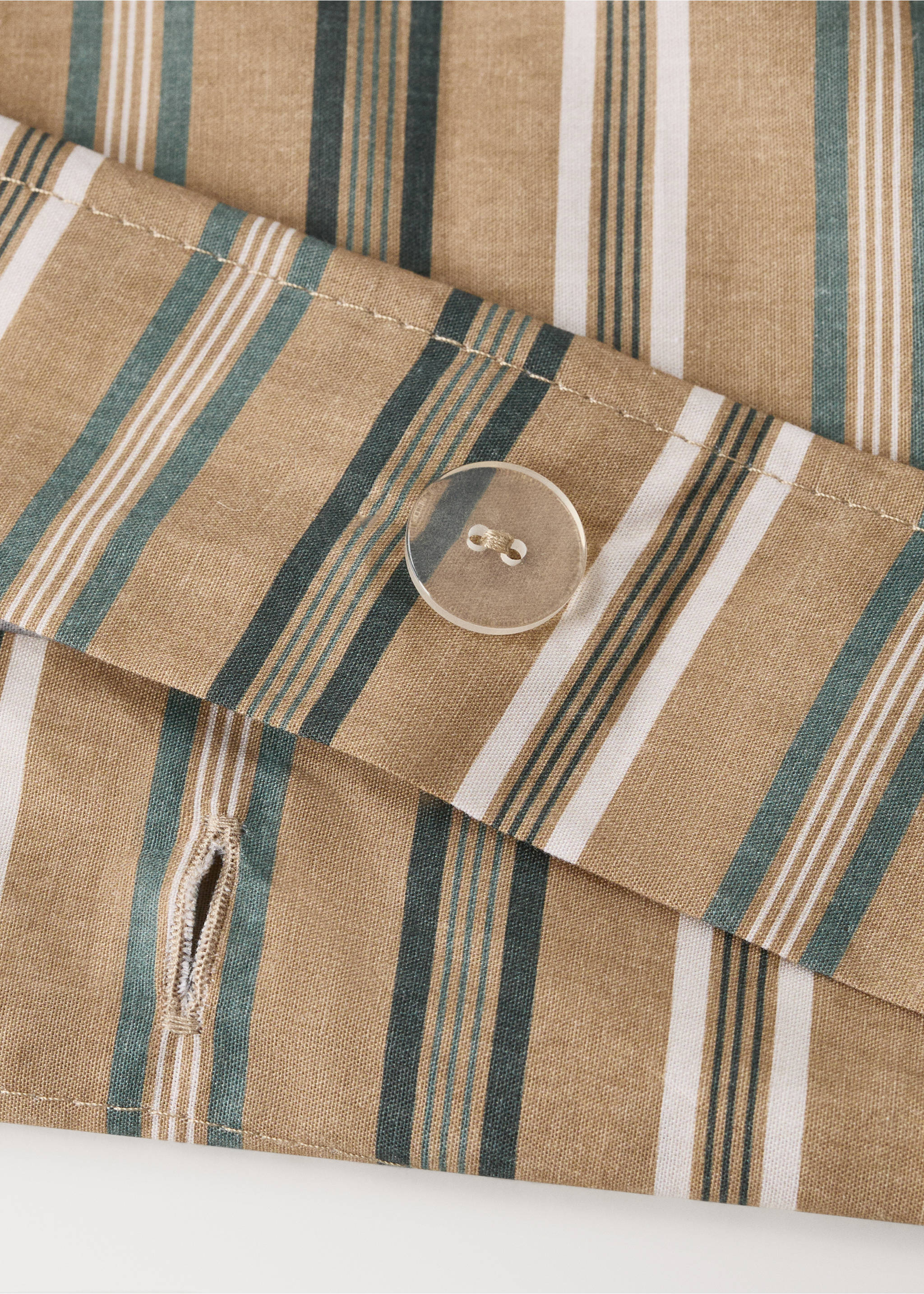 Multicoloured striped percale cotton duvet cover for a 135/140 cm bed - Details of the article 1, Tobacco Brown. Ref: 37012966-00.