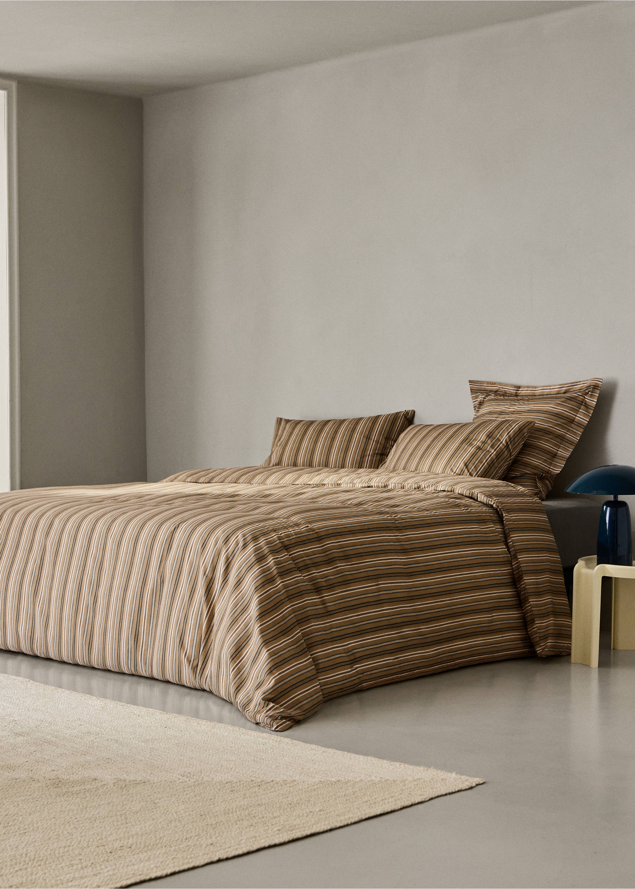 Multicolor striped cotton percale duvet cover for 180/200-cm bed - General plane, Tobacco Brown. Ref: 37012968-00.