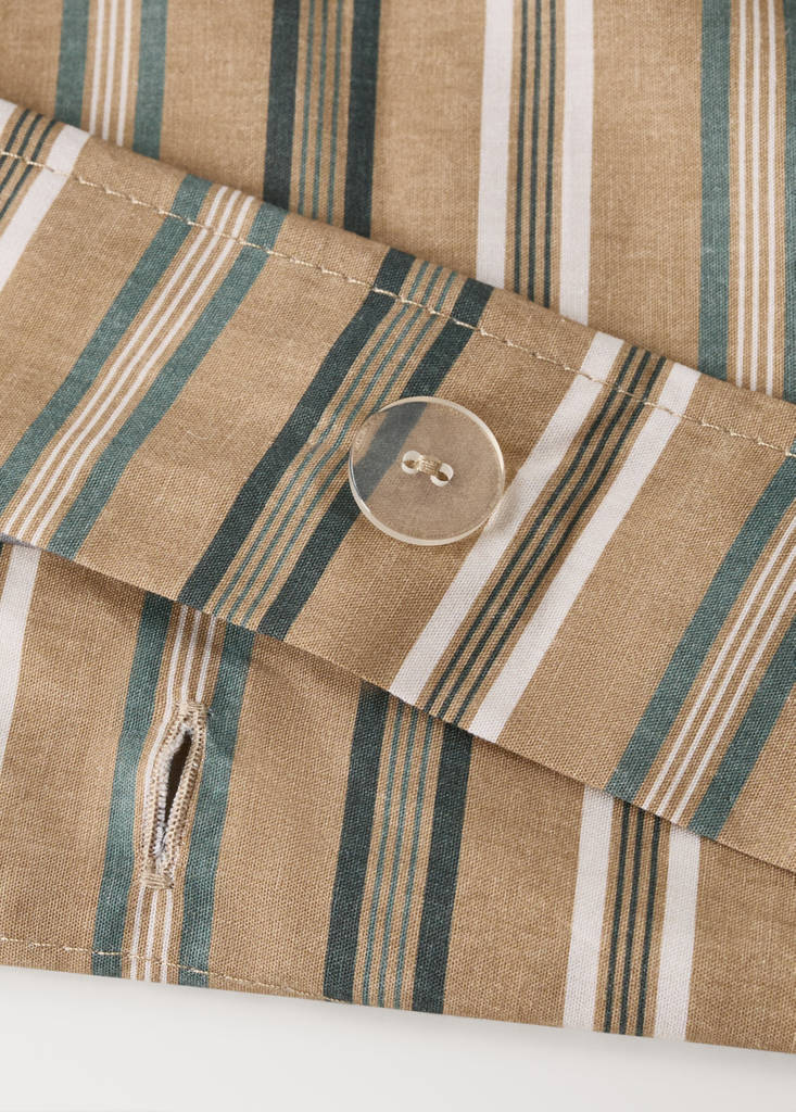 Multicoloured striped percale cotton duvet cover for 180/200 cm bed — Tobacco Brown