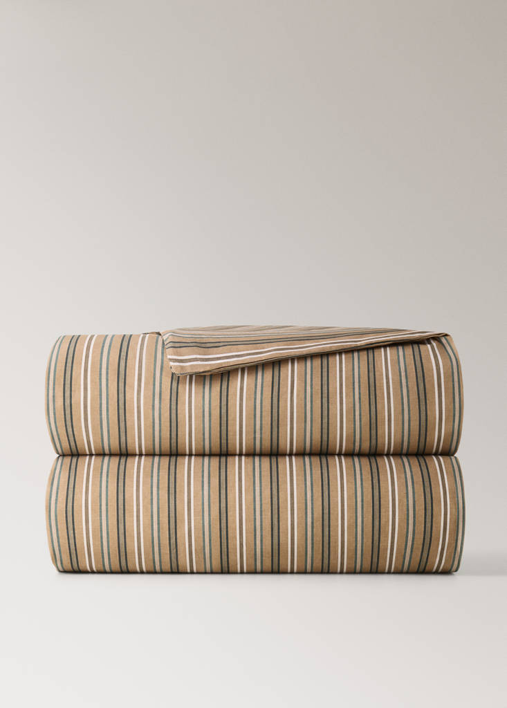 Multicoloured striped percale cotton duvet cover for 180/200 cm bed — Tobacco Brown