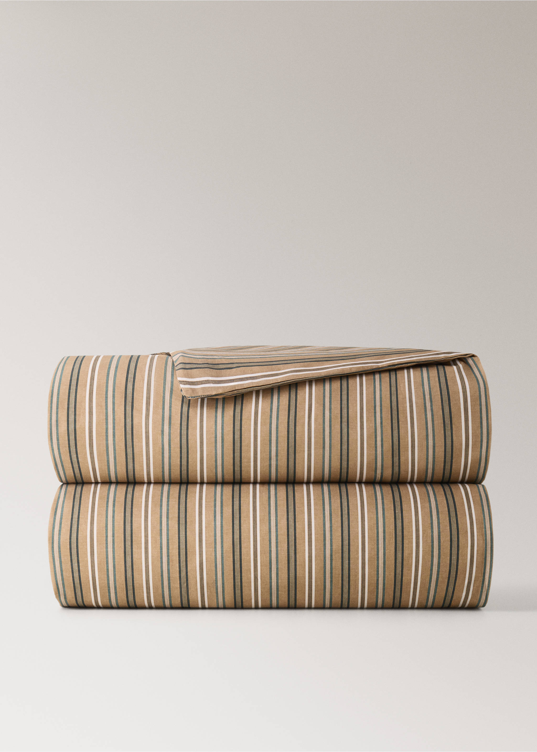 Multicolor striped cotton percale duvet cover for 180/200-cm bed - Article without model, Tobacco Brown. Ref: 37012968-00.