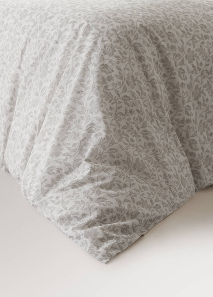 Percale cotton floral print duvet cover for a 150/160 cm bed — Ecru