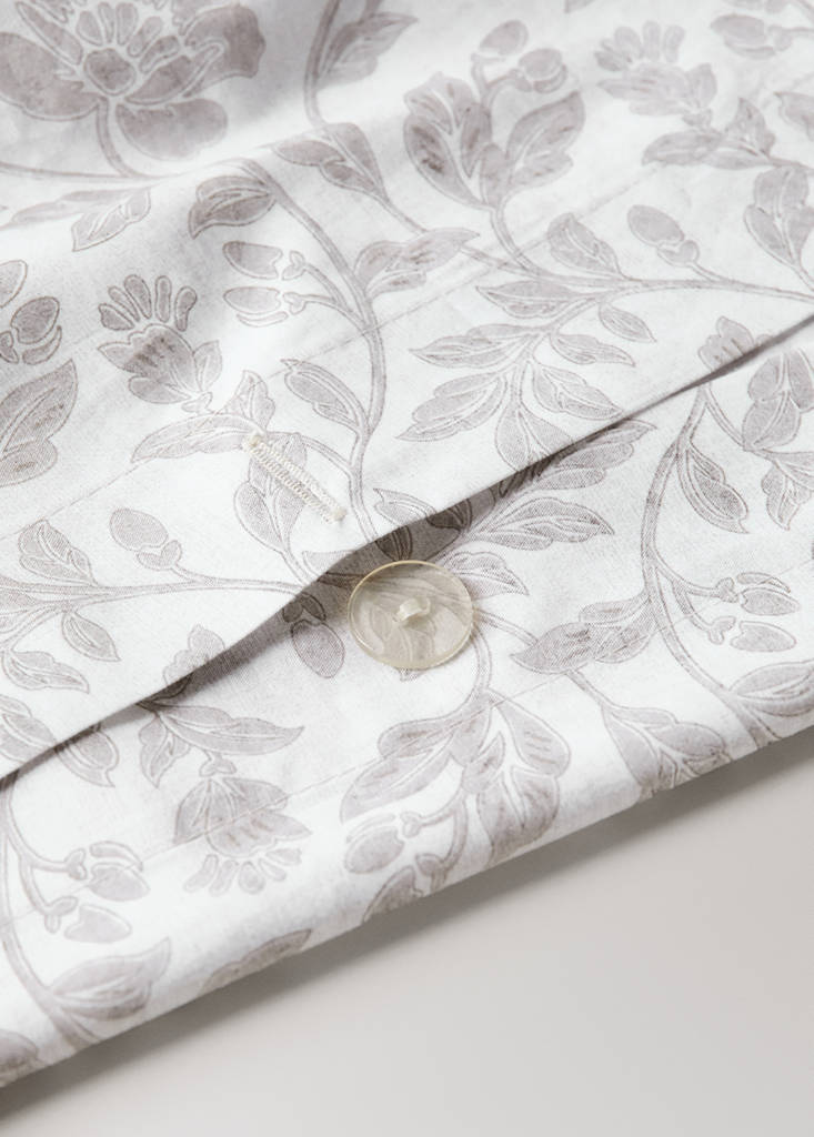 Percale cotton floral print duvet cover for 135/140 cm bed — Ecru