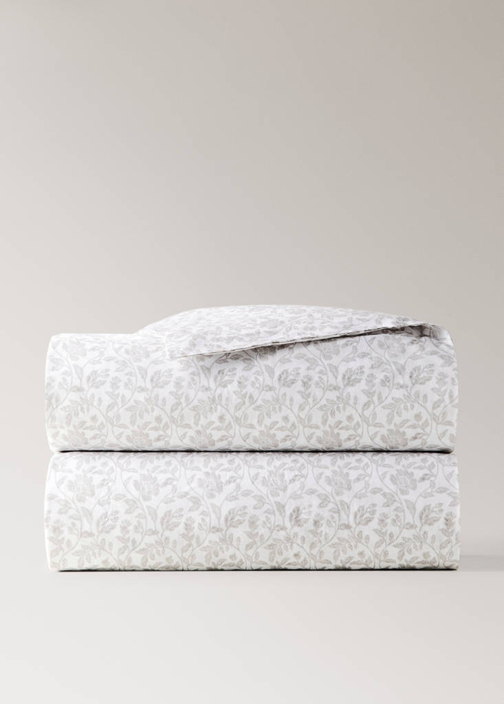 Percale cotton floral print duvet cover for a 90 cm bed — Ecru