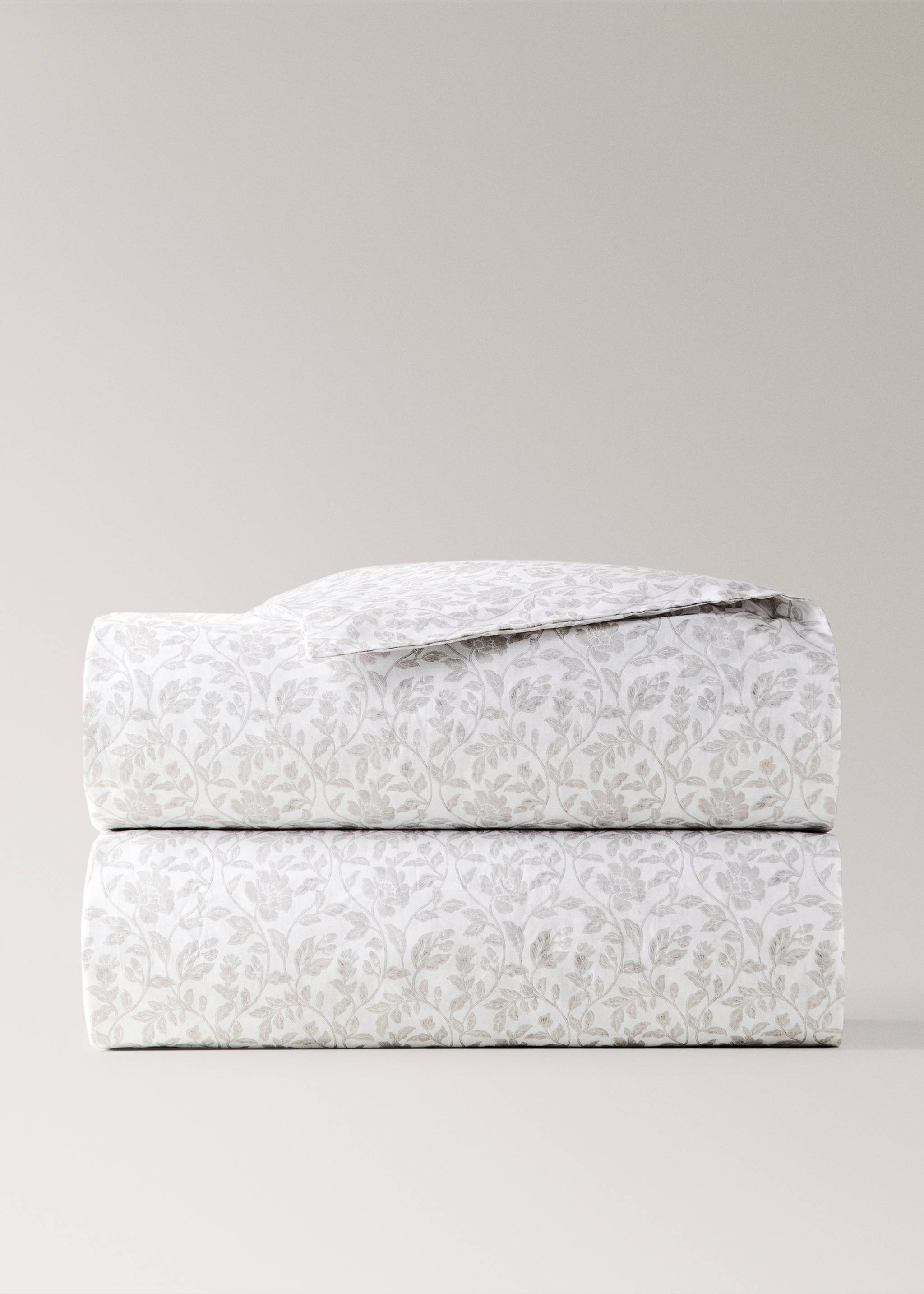 Percale cotton floral print duvet cover for a 90 cm bed - Article without model, Ecru. Ref: 37012976-00.