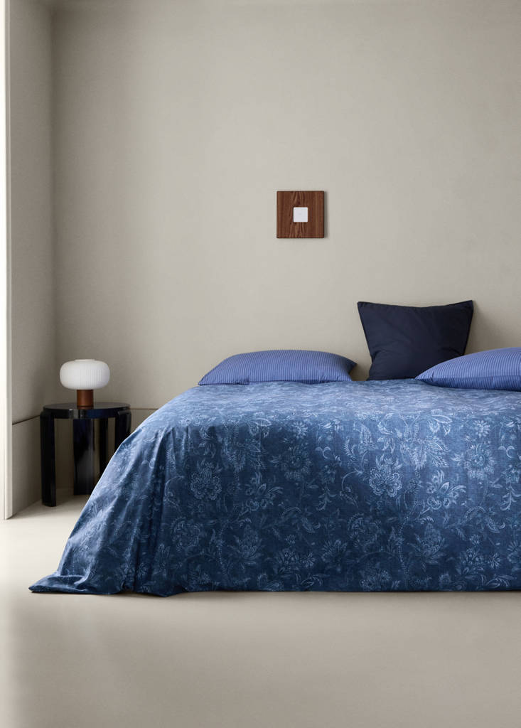 Percale cotton floral print duvet cover for 180/200 cm bed — Indigo Blue
