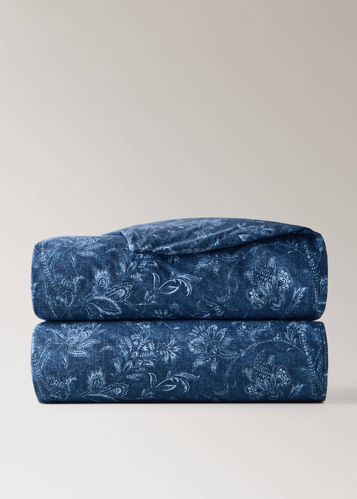 Percale cotton floral print duvet cover for 180/200 cm bed — Indigo Blue