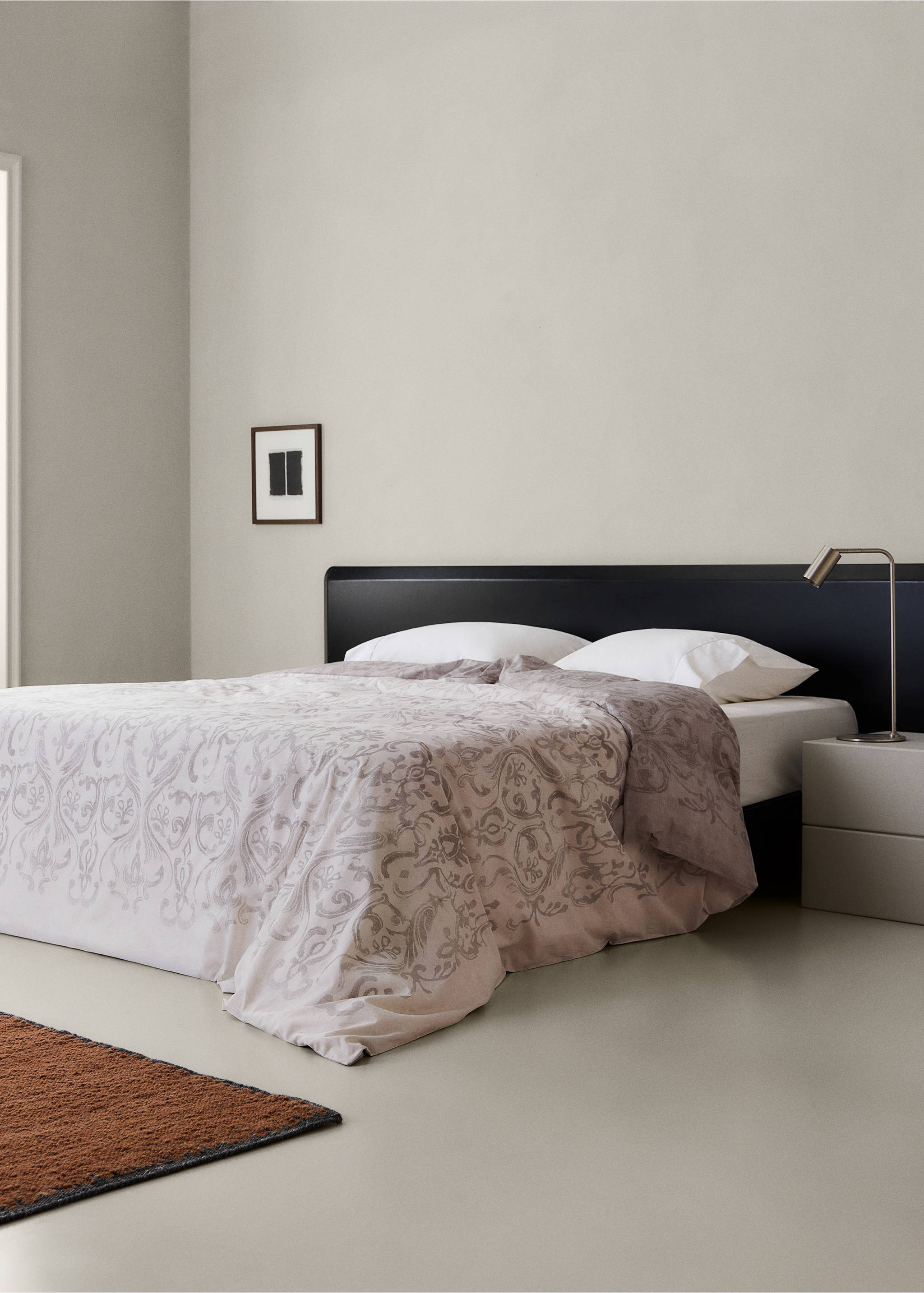 Percale cotton duvet cover with ornamental print Superking bed - General plane, Sand. Ref: 37012991-00.