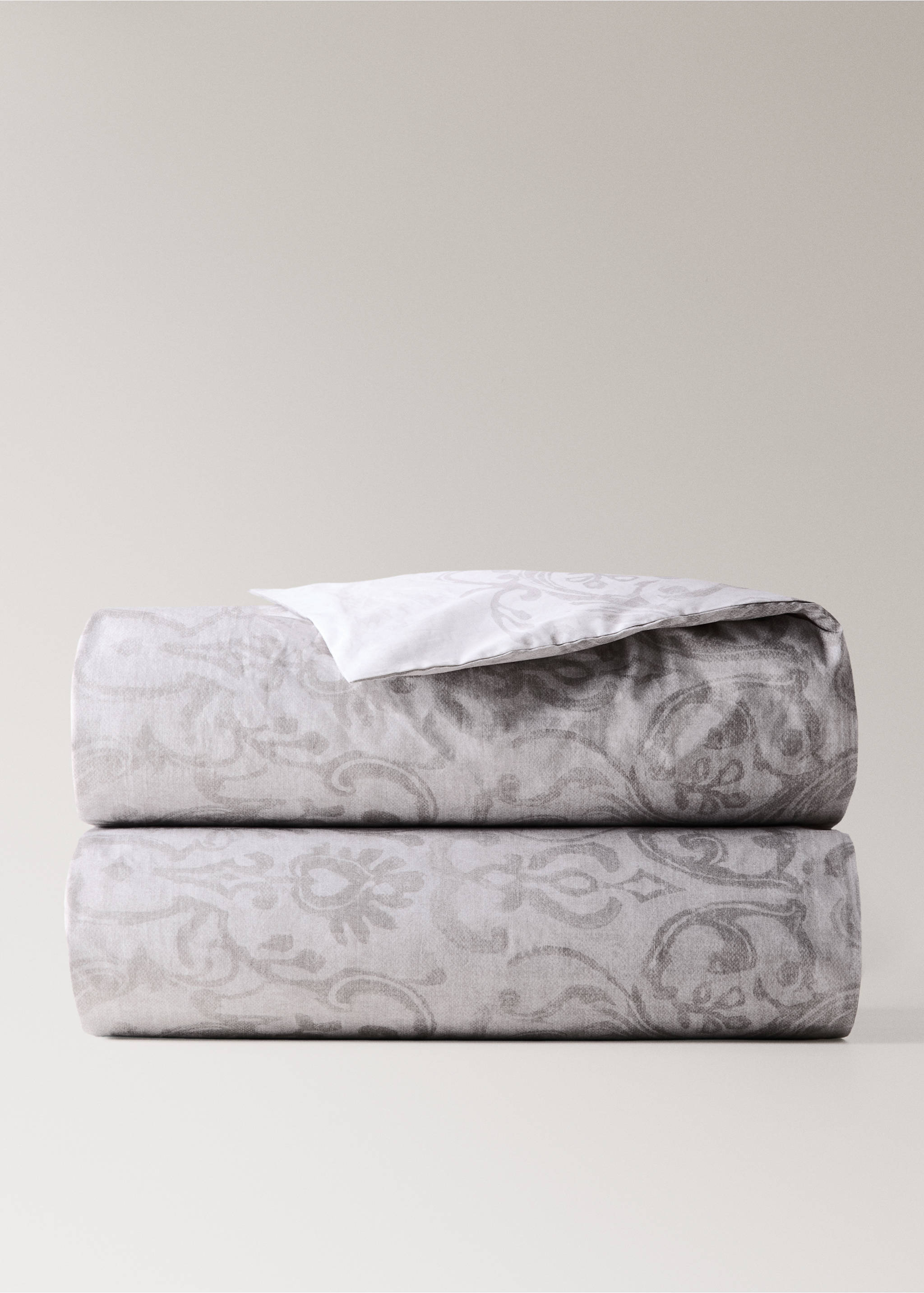 Percale cotton duvet cover with ornamental print Superking bed - Details of the article 3, Sand. Ref: 37012991-00.
