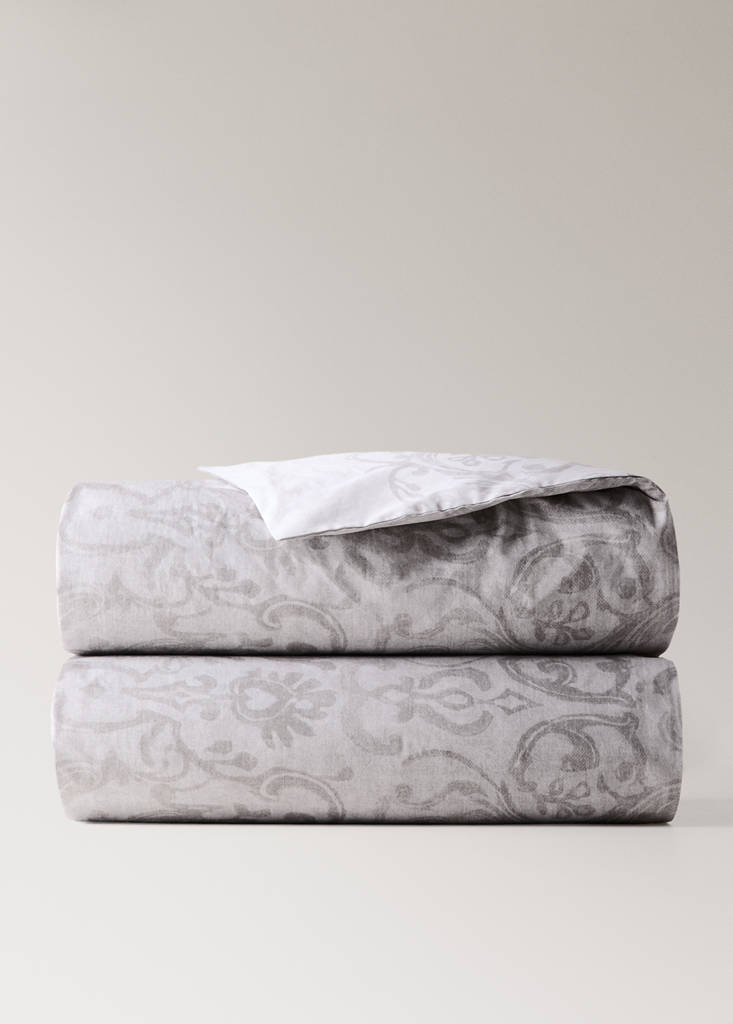Percale cotton duvet cover with ornamental print King bed — Sand