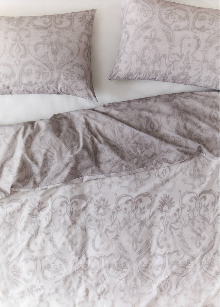 Percale cotton duvet cover with ornamental print Queen bed — Sand