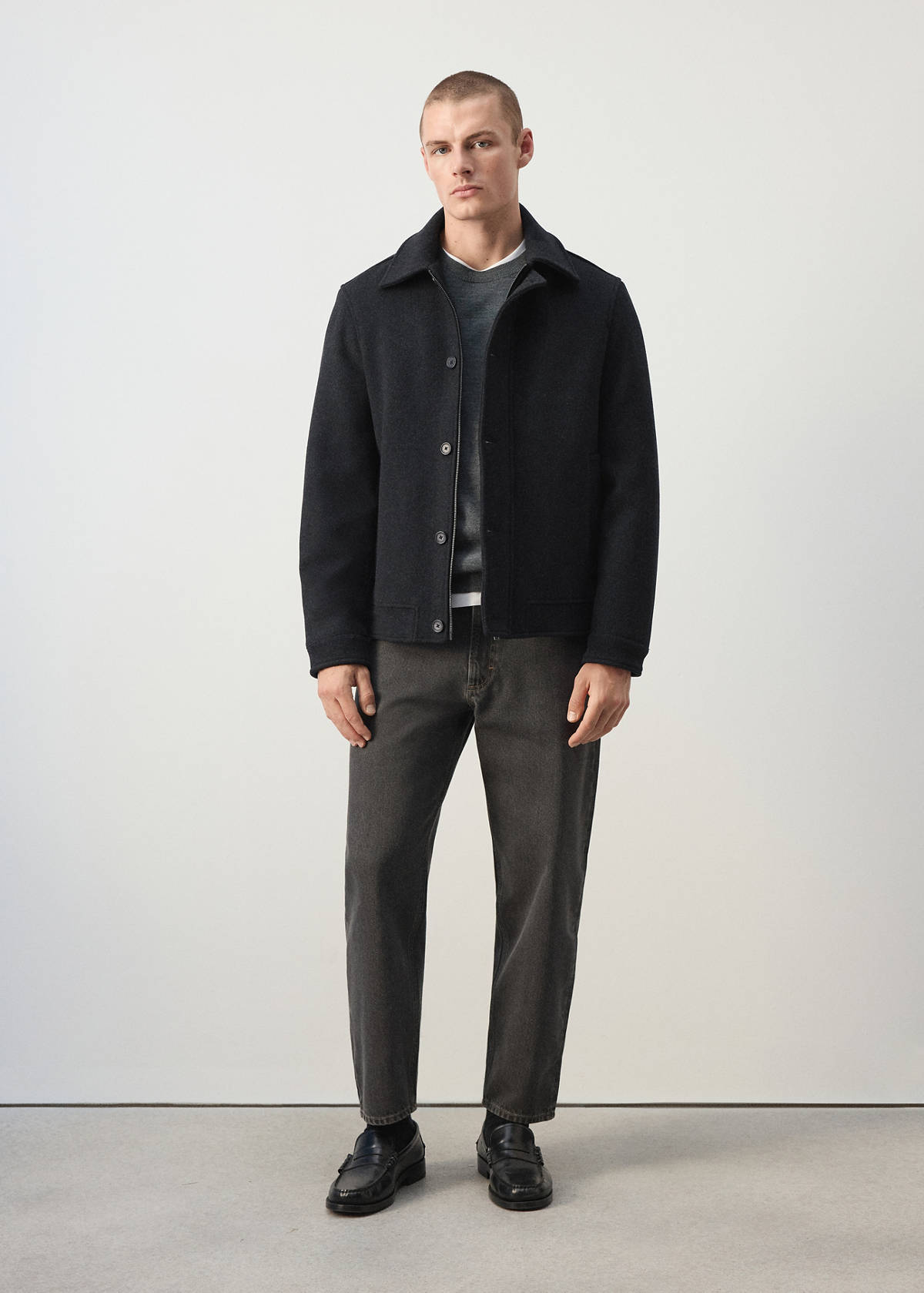 Wool-blend jacket with pockets — Dark Heather Grey