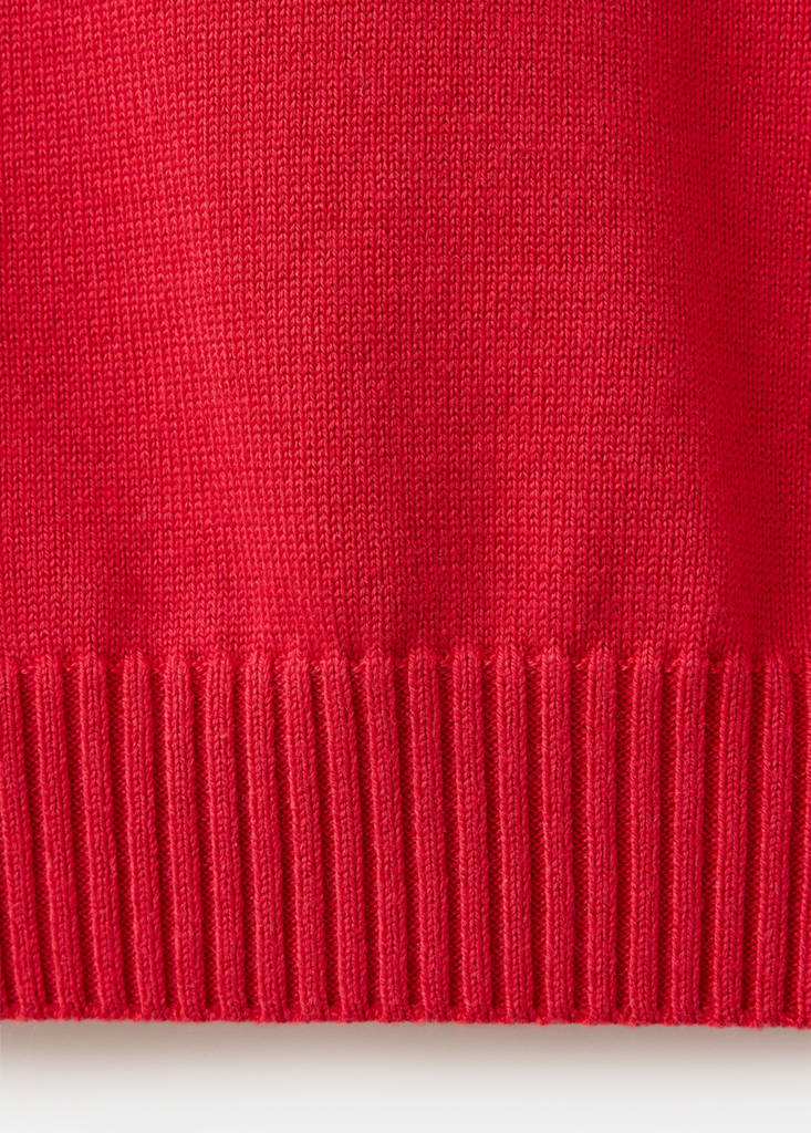 V-neck knit sweater — Red