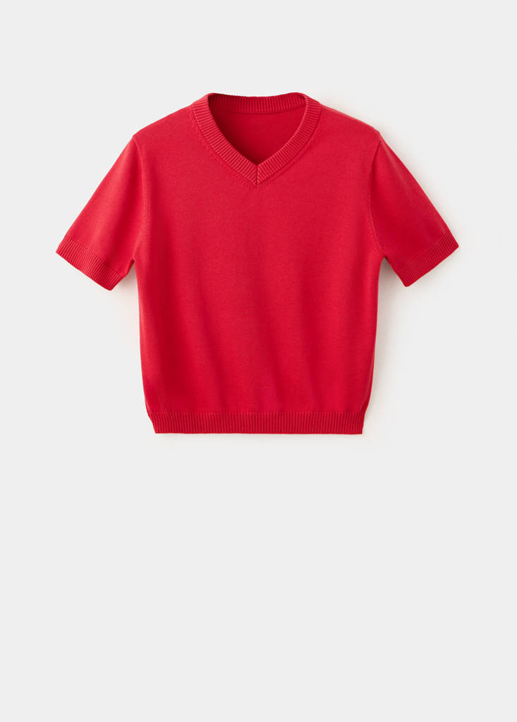 V-neck knit sweater — Red