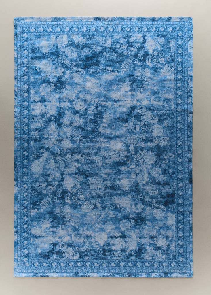 Large printed rug, 100% cotton — Blue