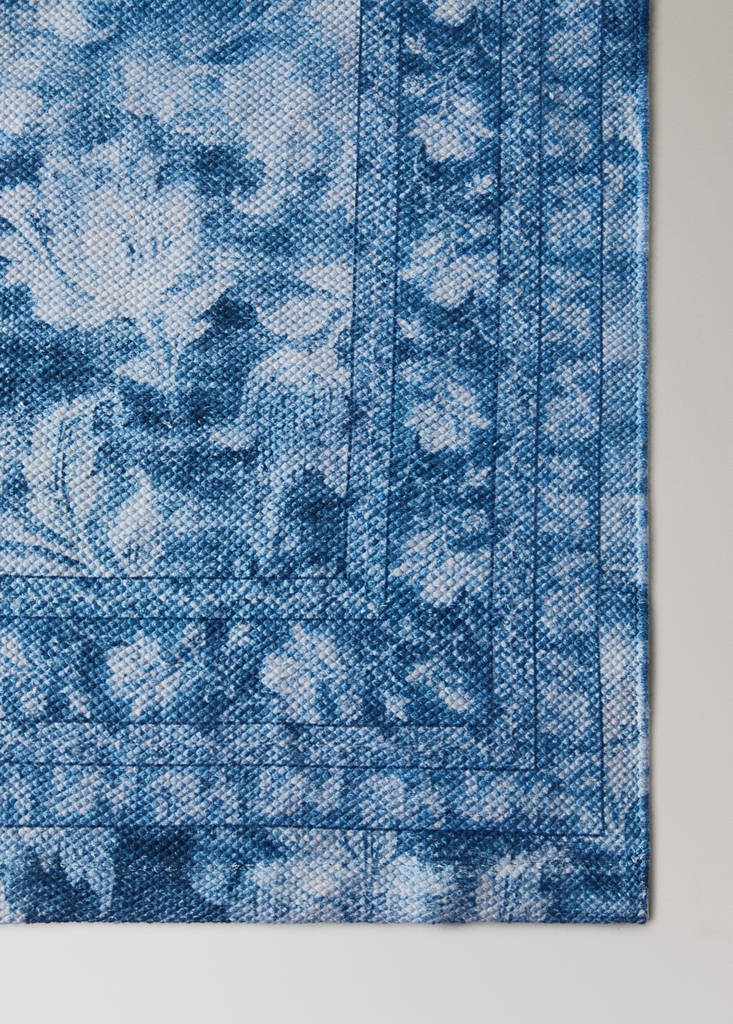 Large printed rug, 100% cotton — Blue
