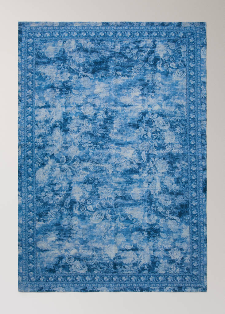 Large printed rug, 100% cotton — Blue