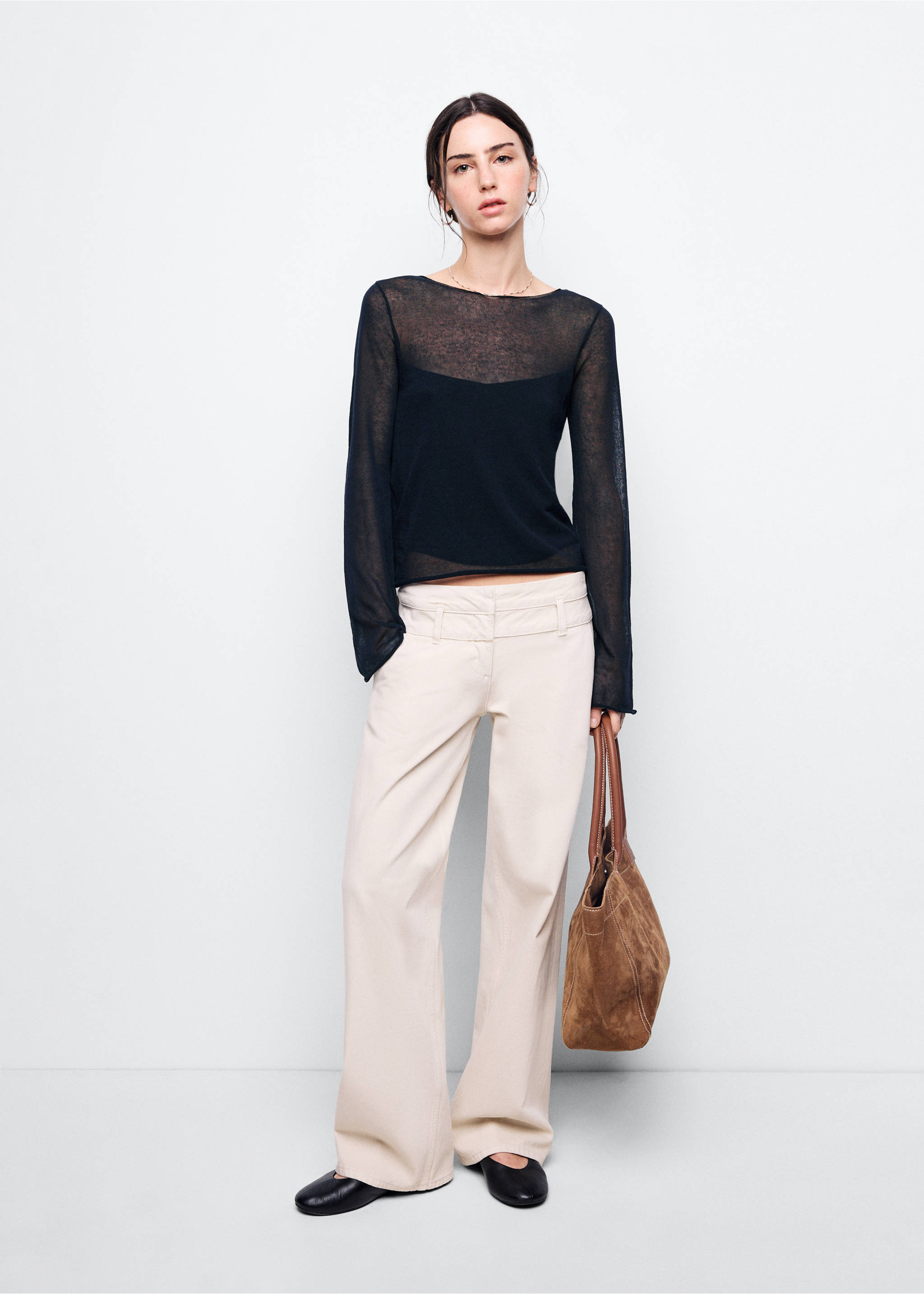 Semi-transparent cotton jumper - General plane, Navy. Ref: 37013297-00.